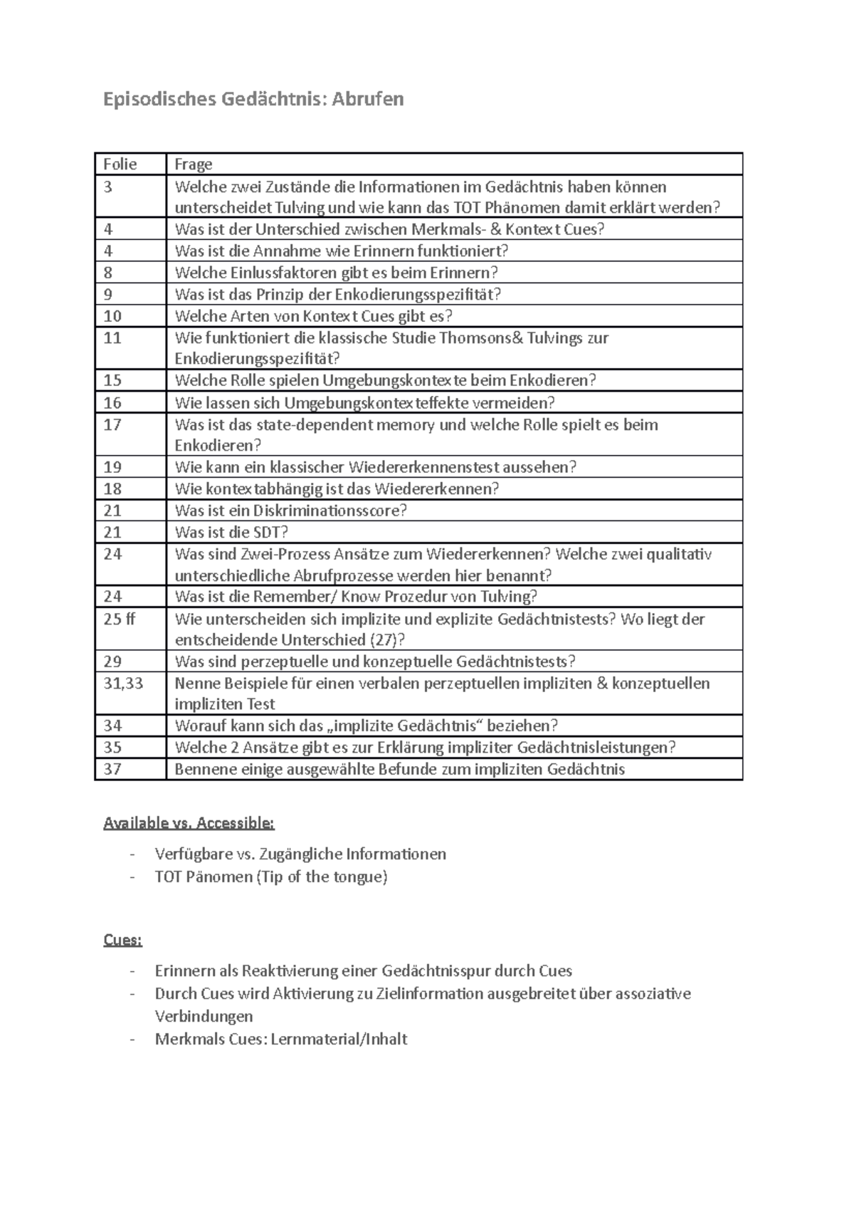 Episodisches Gedächtnis 2 Episodisches Gedächtnis Abrufen Folie