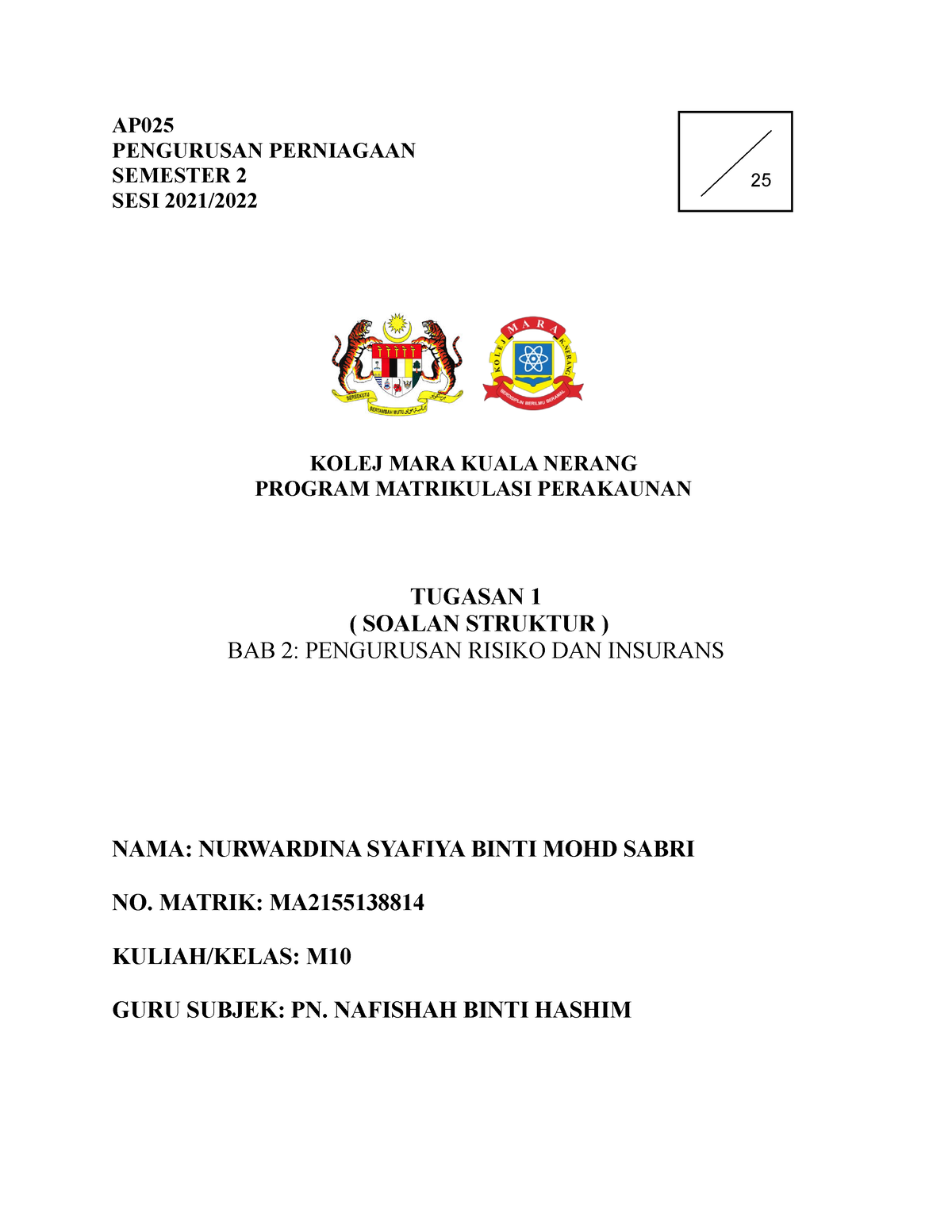 contoh assignment perniagaan matrikulasi