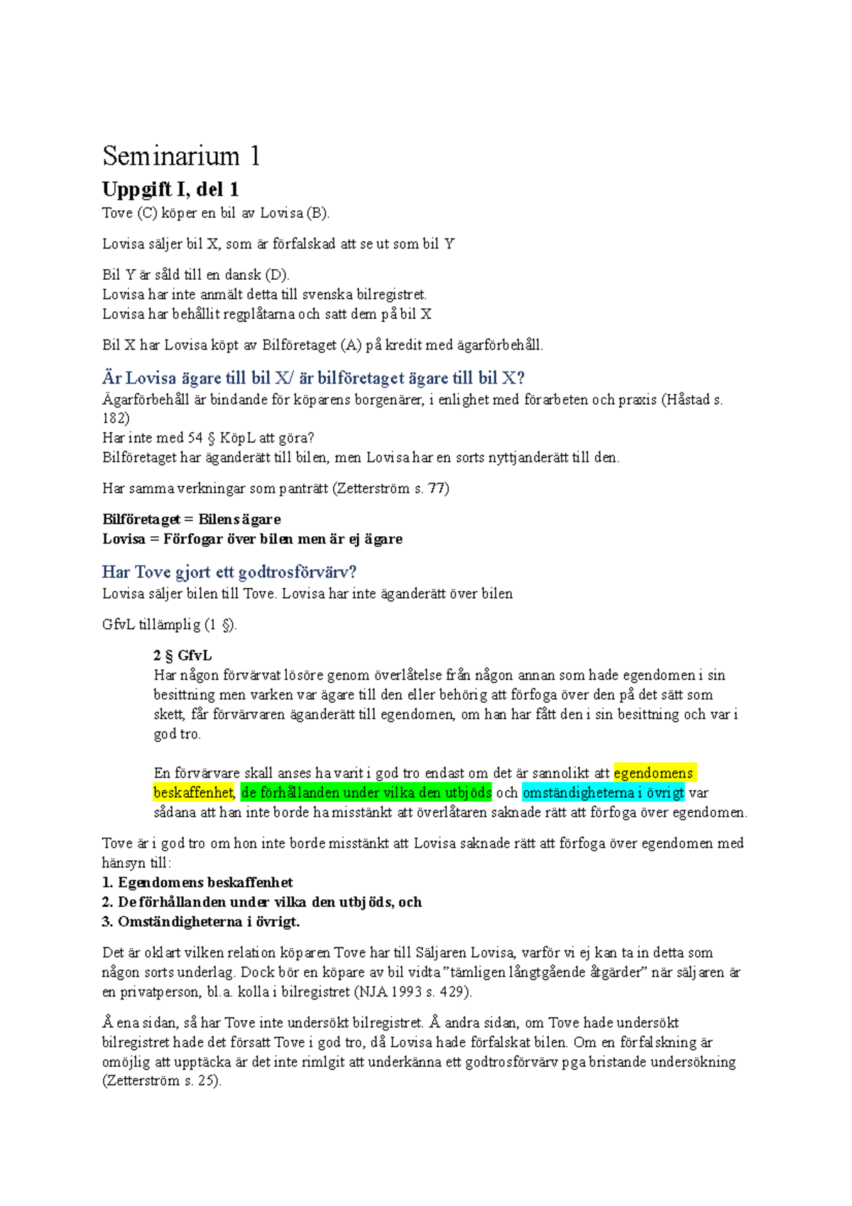 Sakrätt - Seminarium 1 - Uppsala Universitet - Seminarium 1 Uppgift I ...