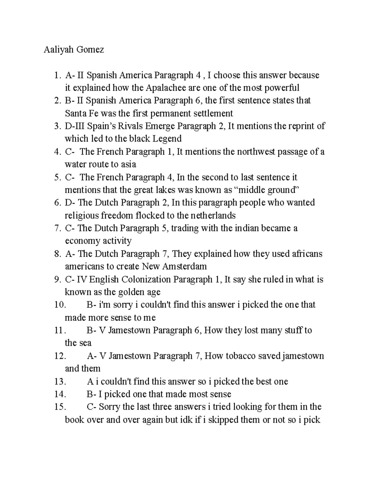 Chapter 2 Questions - Aaliyah Gomez A- II Spanish America Paragraph 4 ...