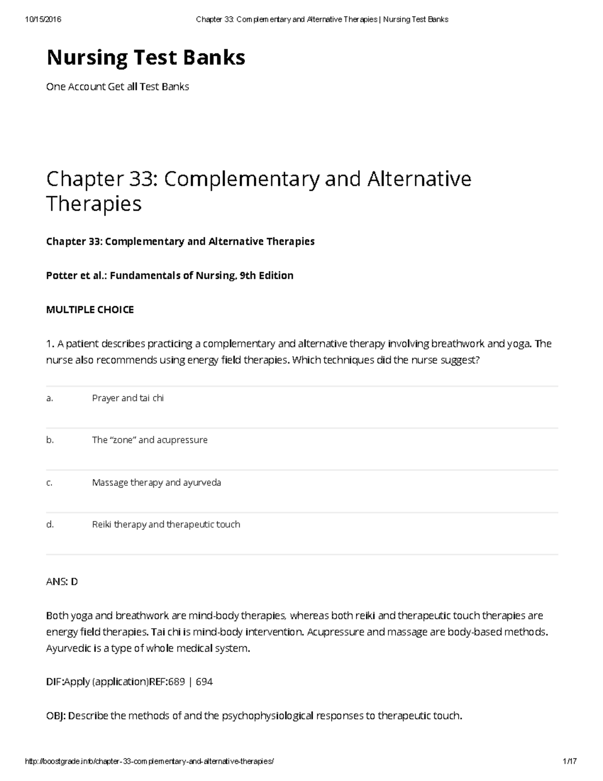 33 Complementary and Alternative Therapies Nursing Test Banks - Nursing ...