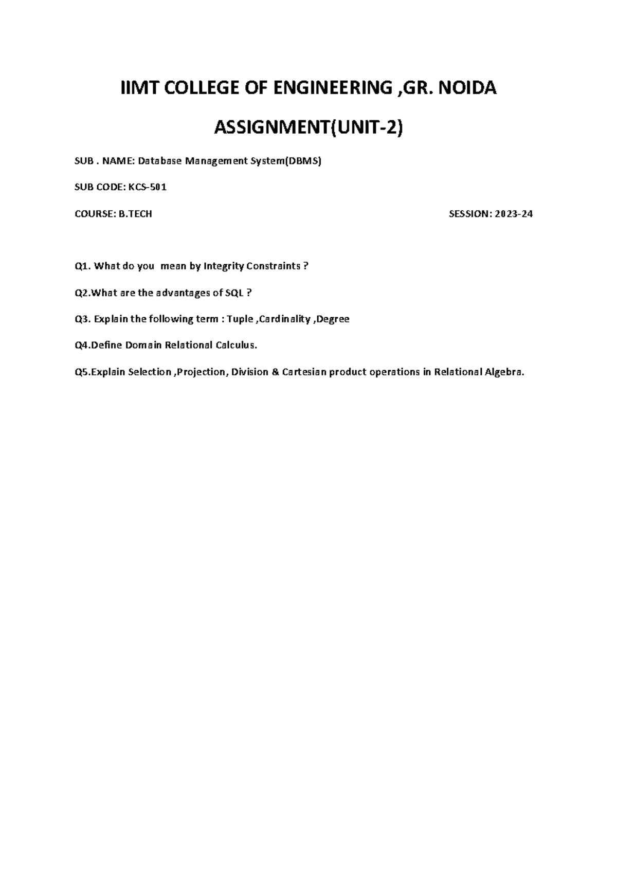 Assignment 2 - IOT - B.tech - IIMT COLLEGE OF ENGINEERING ,GR. NOIDA ...