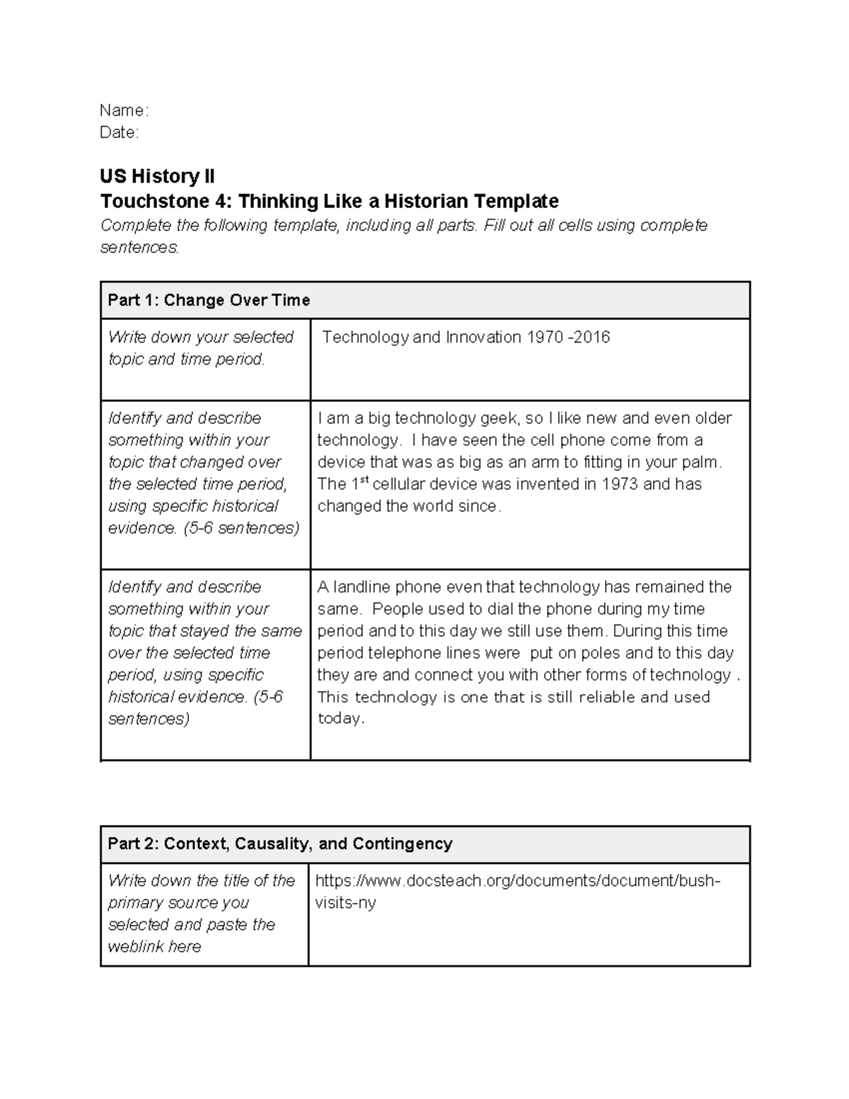 US History II Touchstone 4 Template - Name: Date: US History II ...