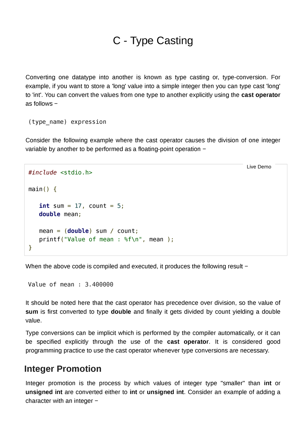 C Type Casting - C - Type Casting Converting One Datatype Into Another ...