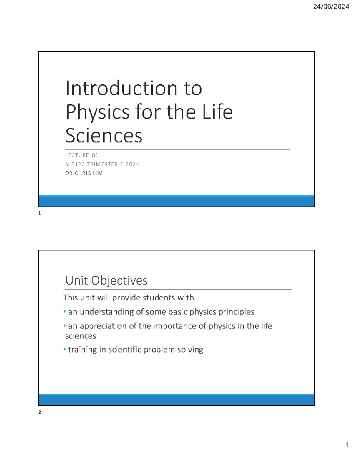SLE123 Lecture 01 - Unit Introduction - 2 slides per page ...