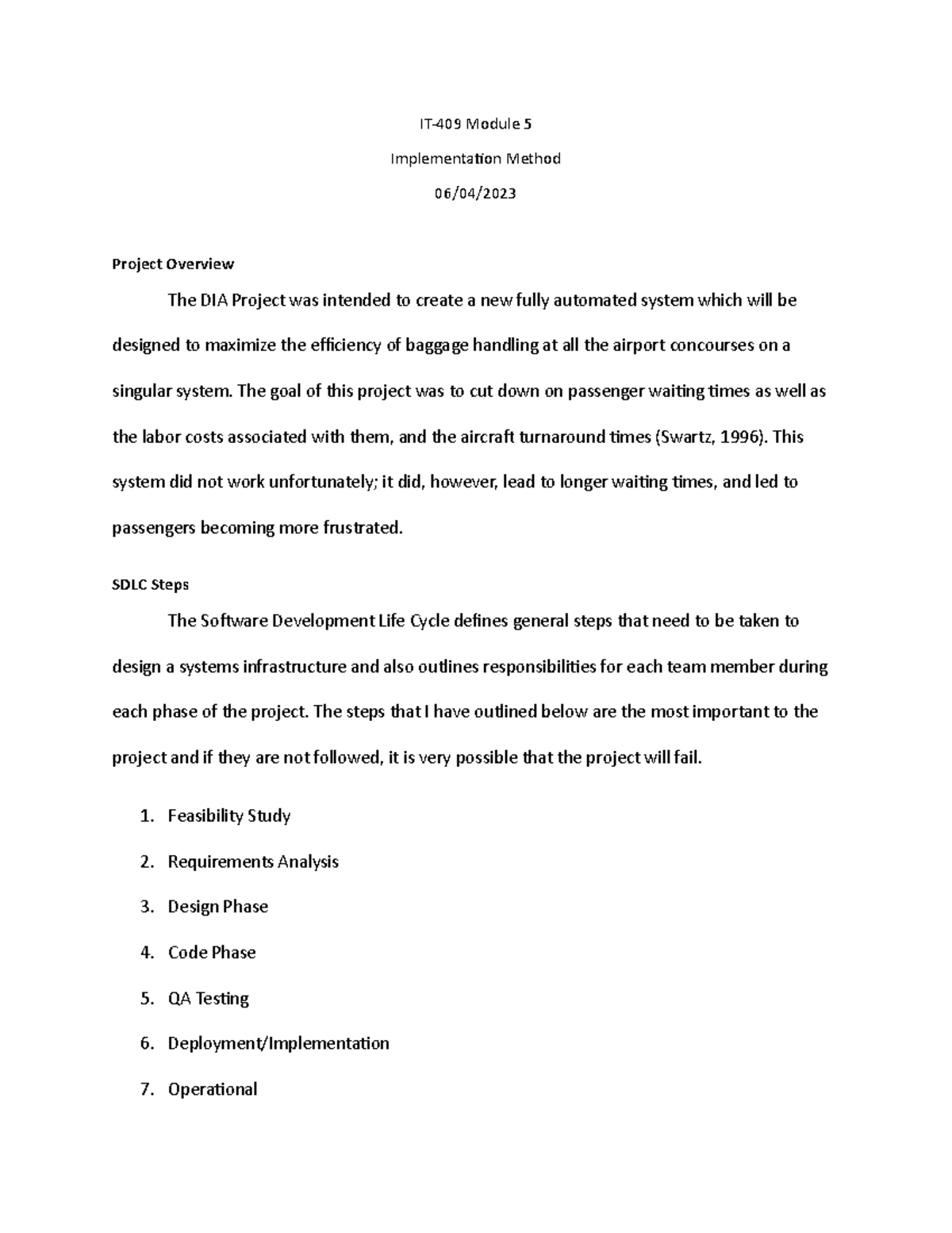 Module 5 Assignment - IT-409 Module 5 Implementation Method 06/04 ...