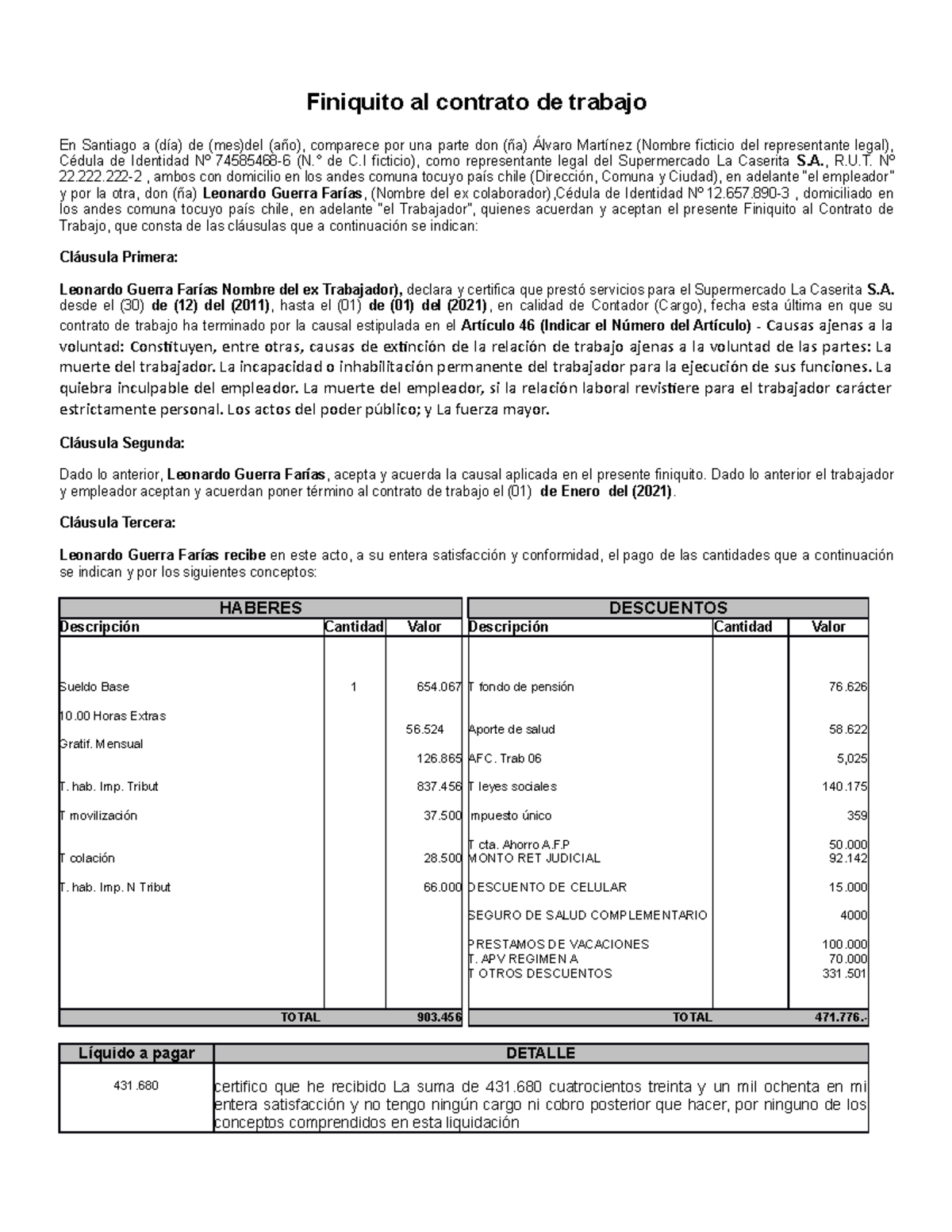 TAD302 Plantilla Finiquito Al Contrato De Trabajo (1).docx Lista ...