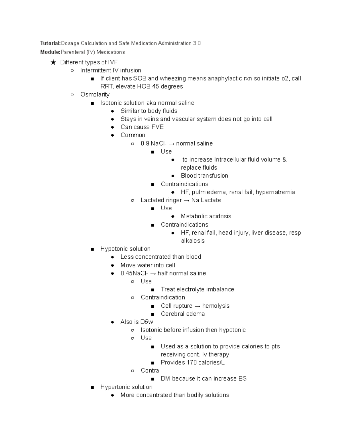 316 ATI parenteral through activity 3 notes TutorialDosage Calculation and Safe Medication