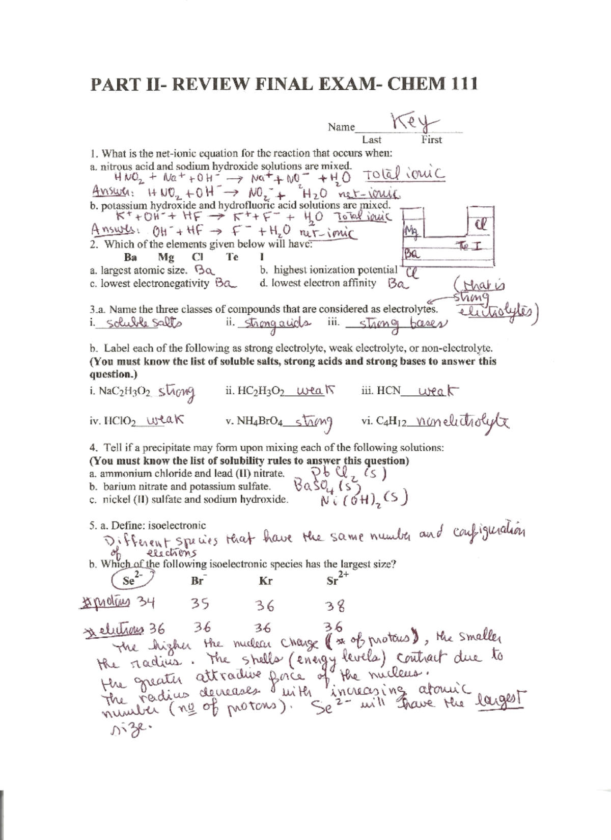 Key10FE2 - This Is An Answer Key For The Final Exam Part 2 For General ...