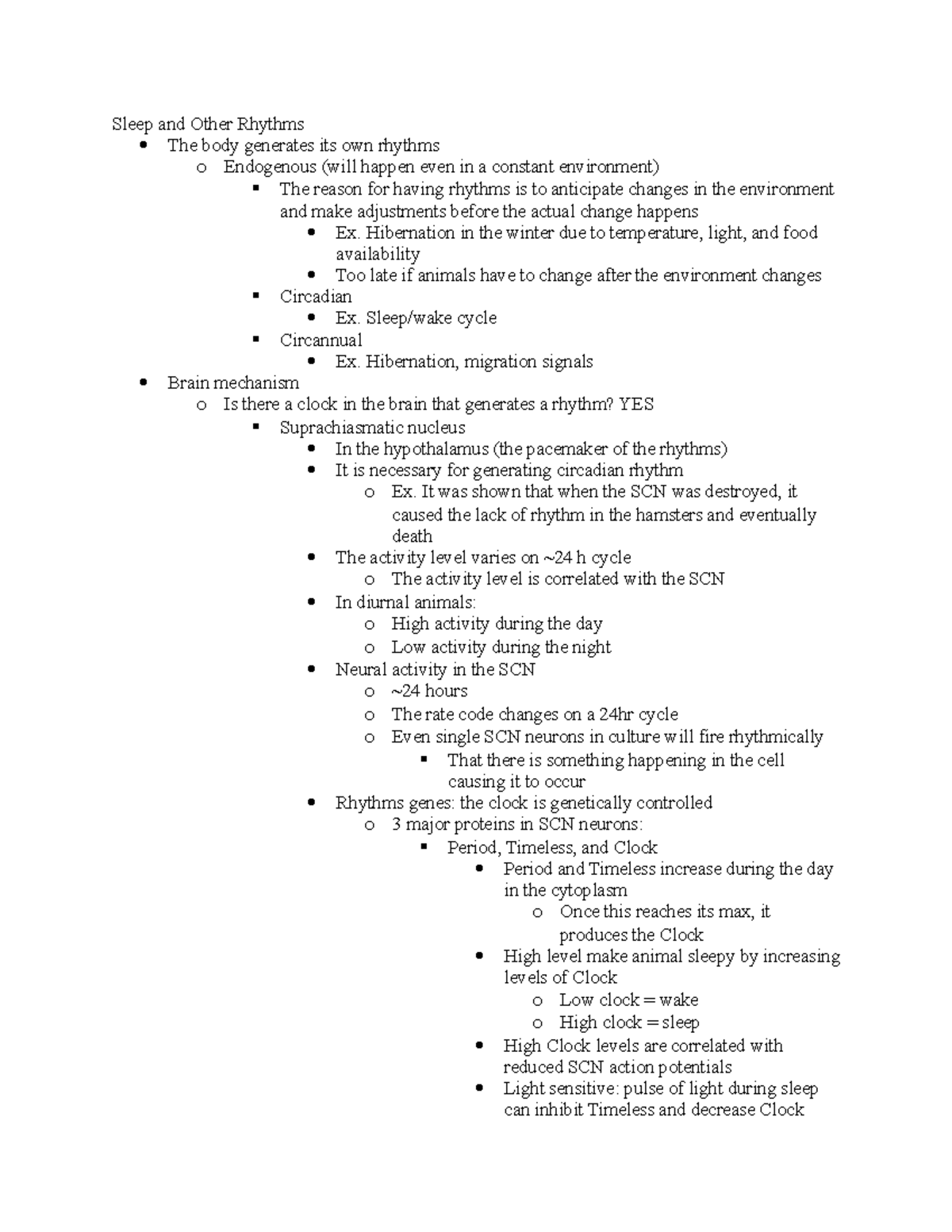 Sleep - Lecture notes 5 - Sleep and Other Rhythms The body generates ...