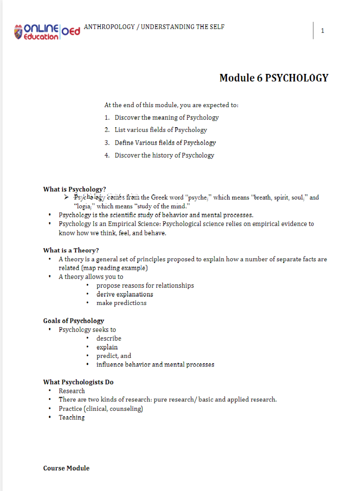 Module 6 Psychology - GE6100 - Understanding The Self - This Field Of ...