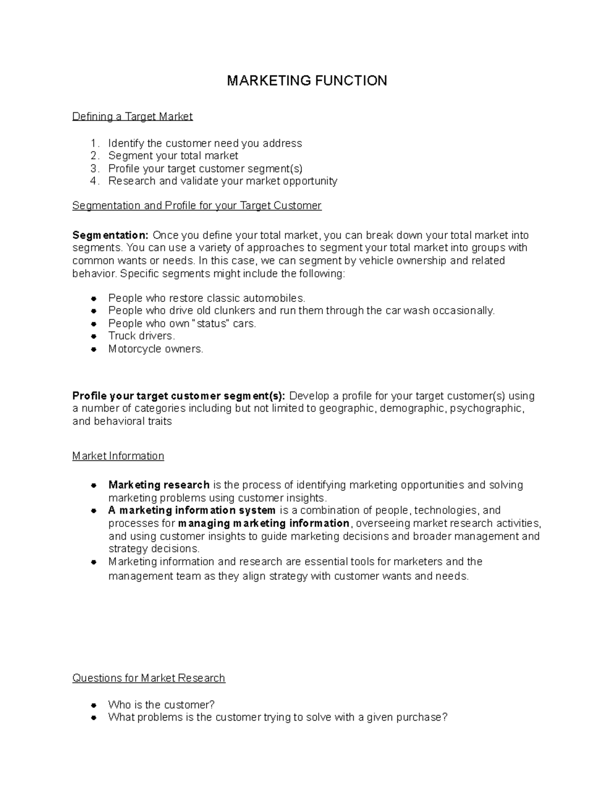 Intro to Business Chapter 13 Part 2 Notes - MARKETING FUNCTION Defining ...