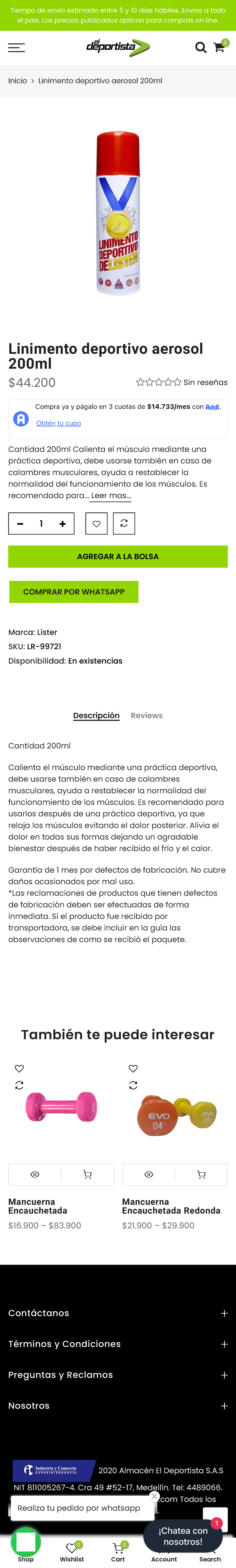 Linimento deportivo aerosol 200ml – El Deportista - Cantidad 200ml ...