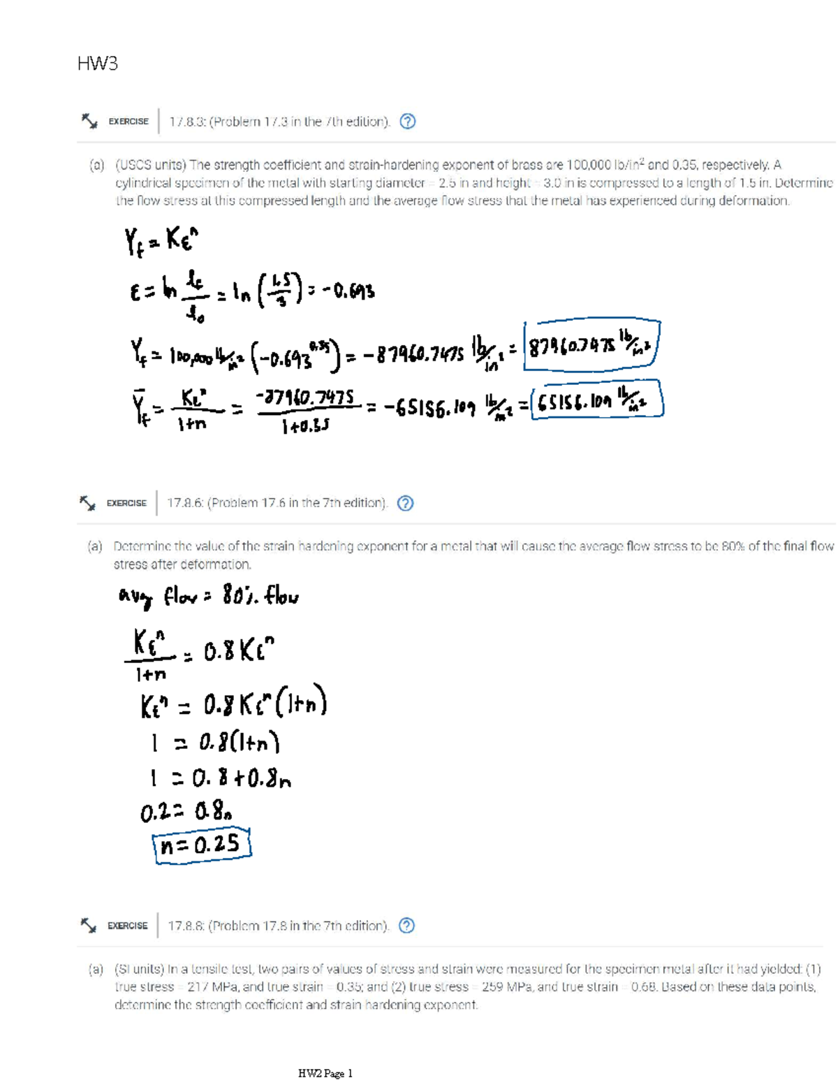 Manufacturing HW Problems - HW3 EXERCISE 17.8: (Problem 17 in the 7th ...