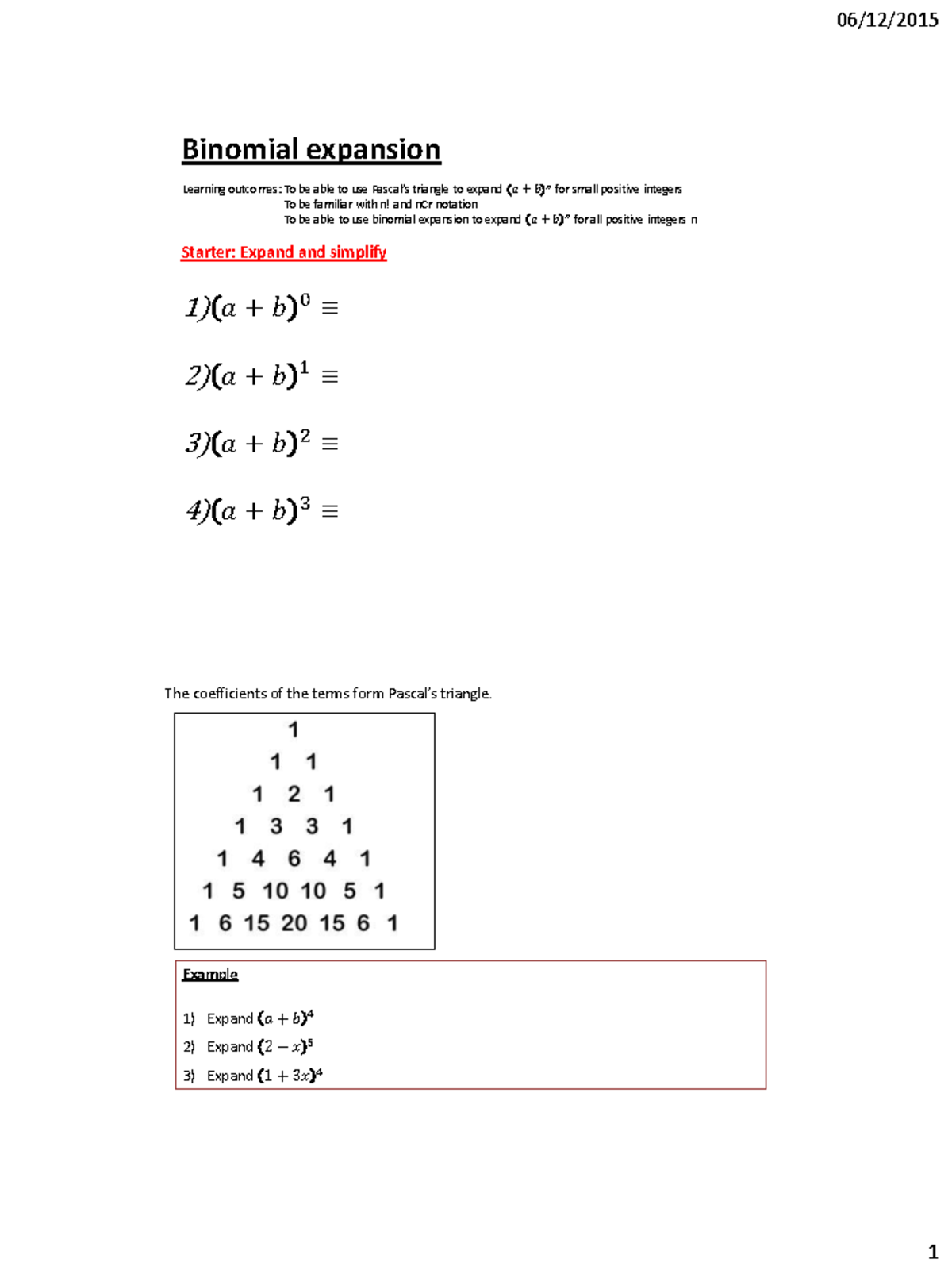 L1-pupil-copy - This isnt even ntoes - Binomial expansion Learning ...