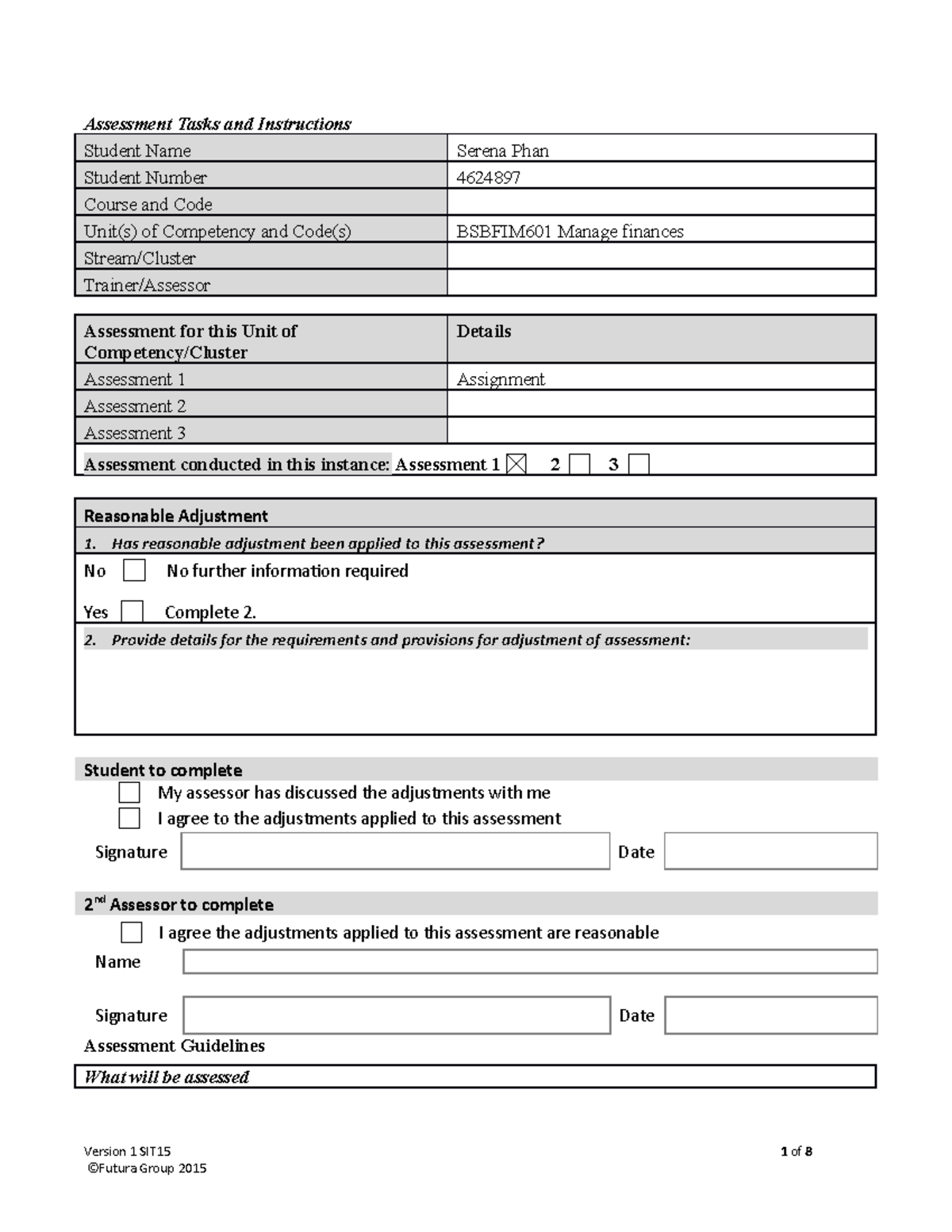 Bsbfim 601 Assessment 1 - Assessment Tasks and Instructions Student ...