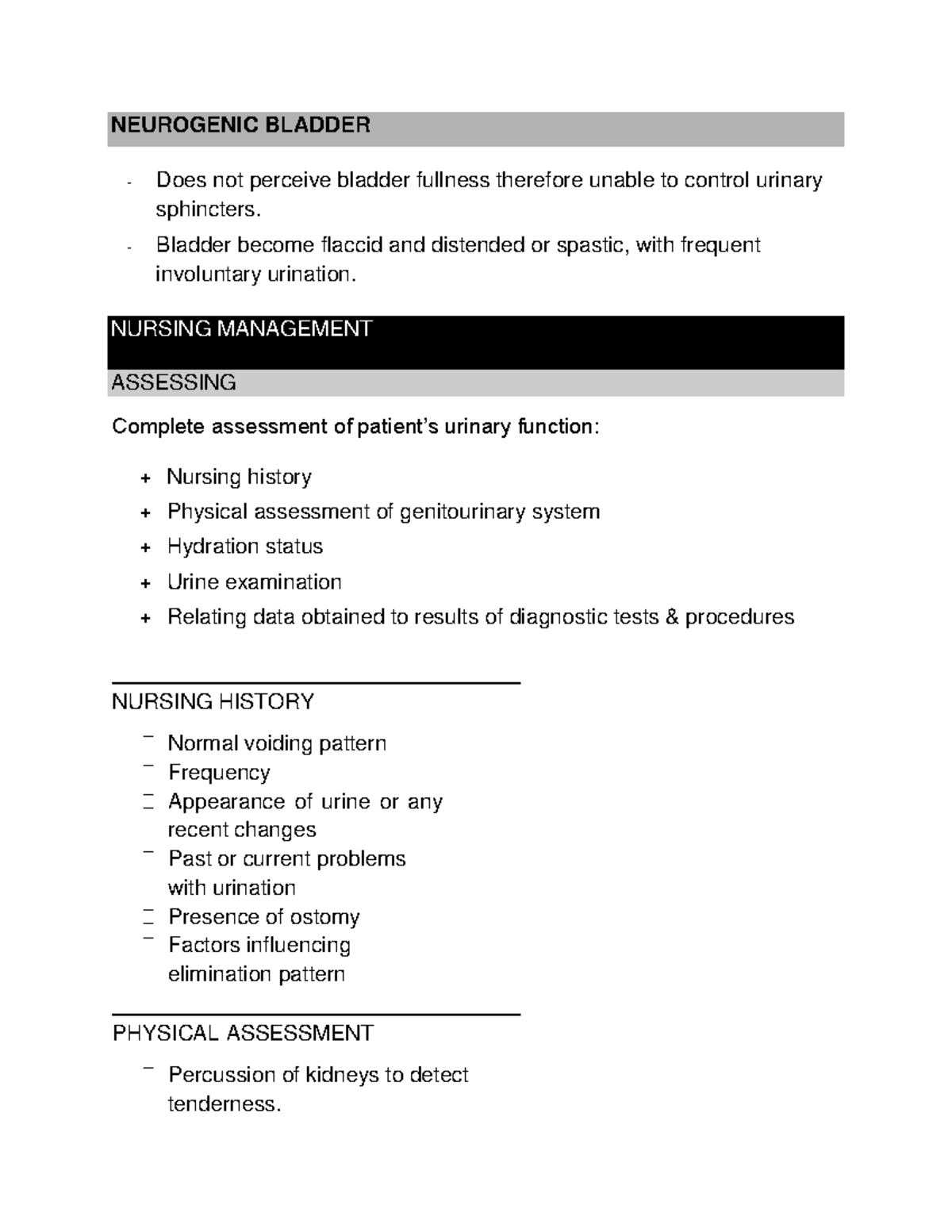 Neurogenic Bladder - summary - NEUROGENIC BLADDER Does not perceive ...