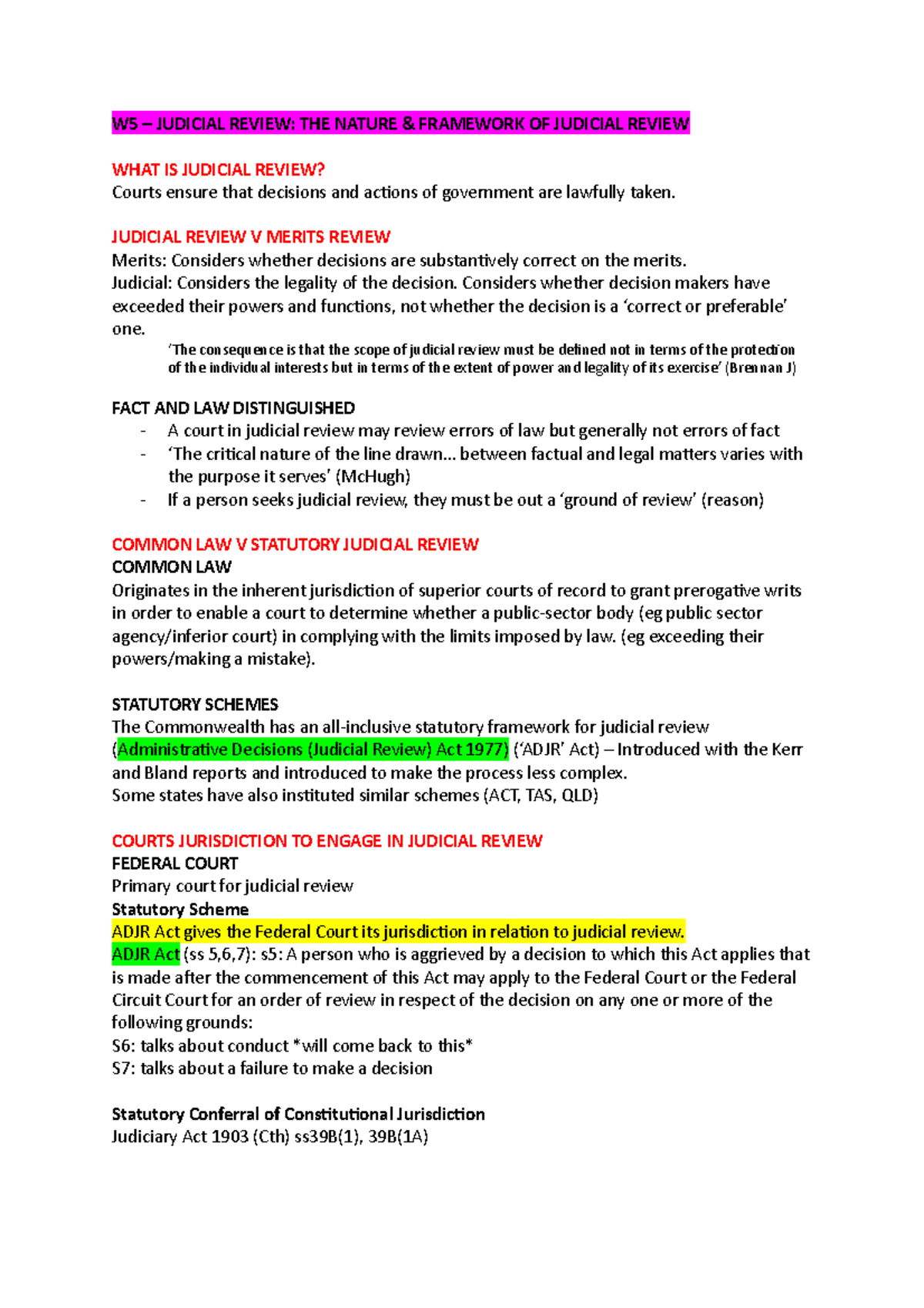 W5 Admin Judicial Review - W5 – JUDICIAL REVIEW: THE NATURE & FRAMEWORK ...