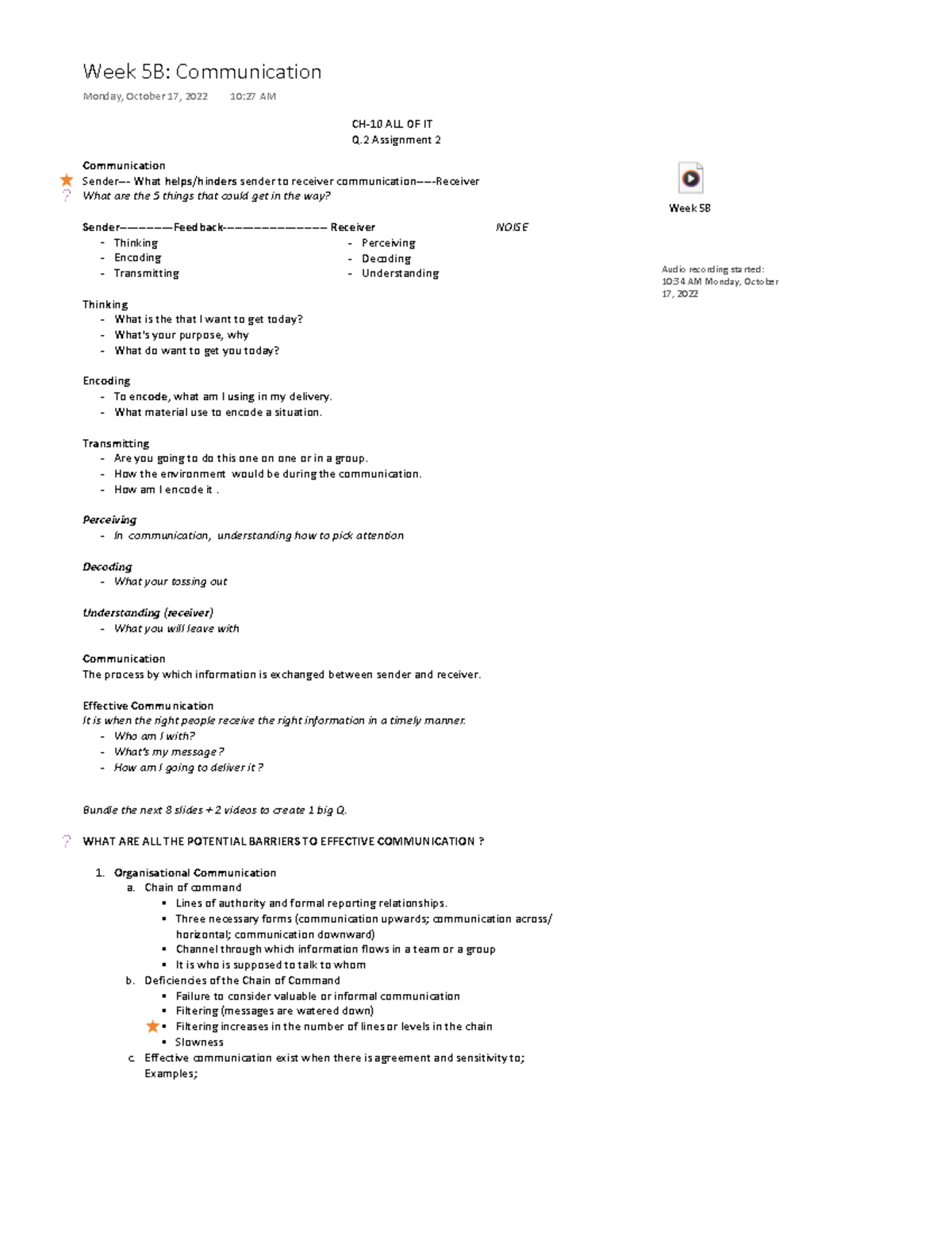Week 5B - Notes made during the lecture and then formatted later. By ...
