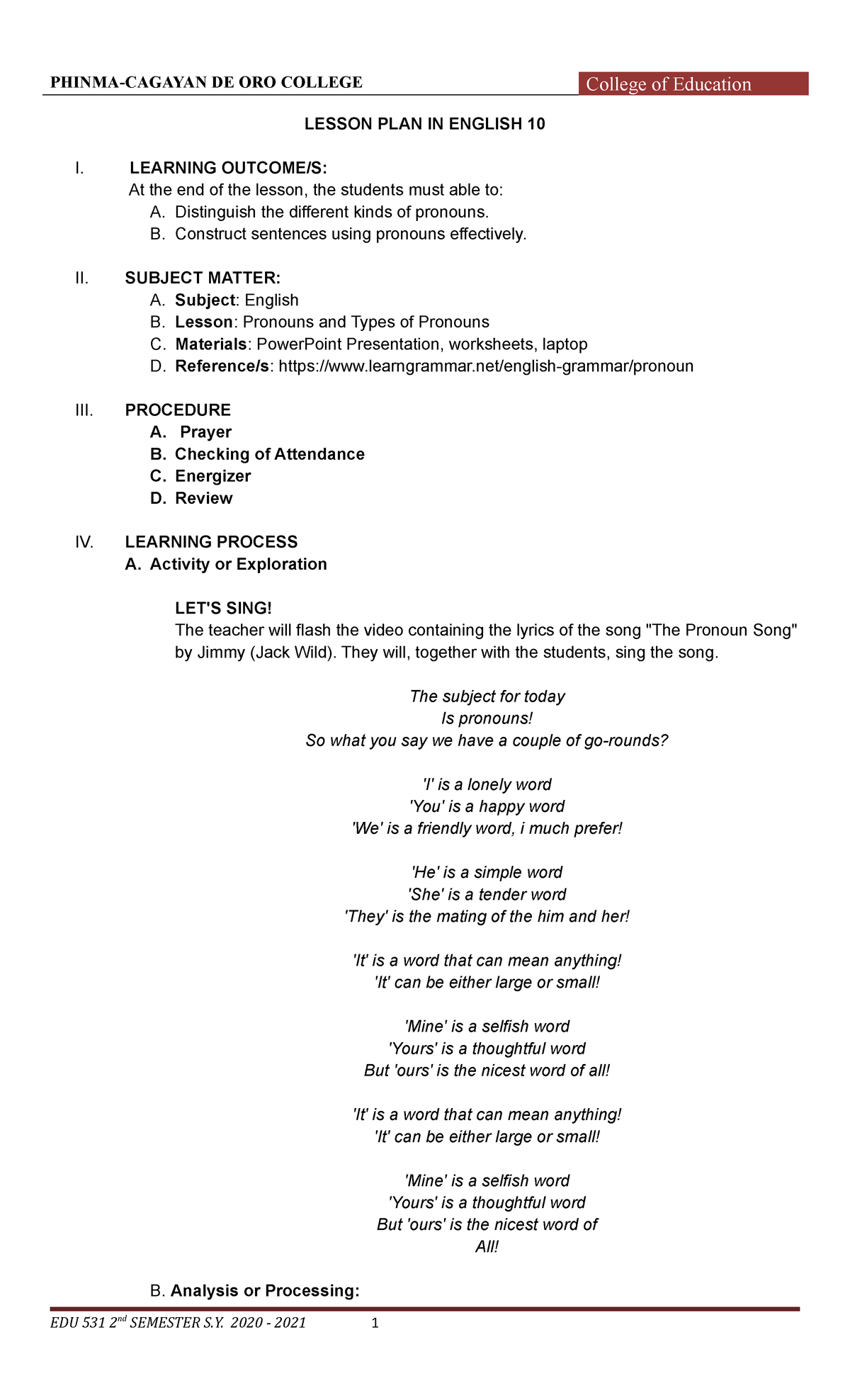 Catian LP Final Same 4A Lesson Plan PHINMA CAGAYAN DE ORO COLLEGE 