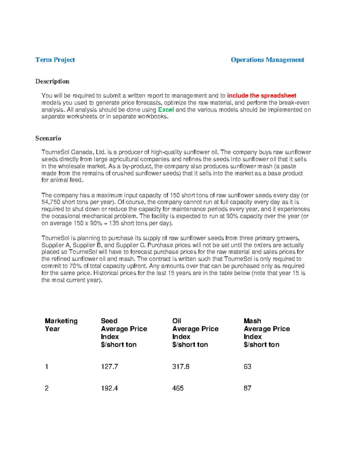 Term Project Summer 2023 - Term Project Operations Management ...
