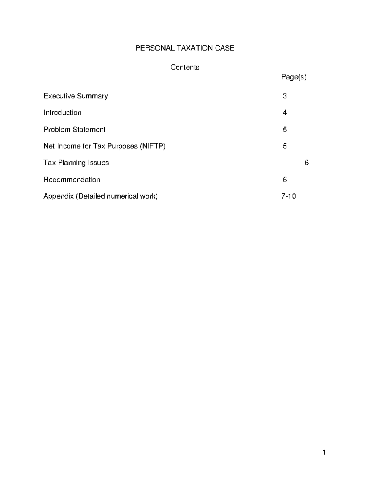Personal Taxation CASE - PERSONAL TAXATION CASE Contents Page(s ...