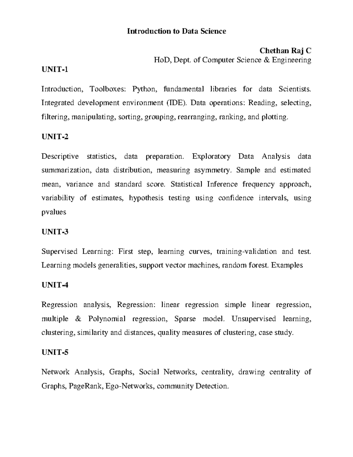 Introduction to Data Science - Introduction to Data Science Chethan Raj ...