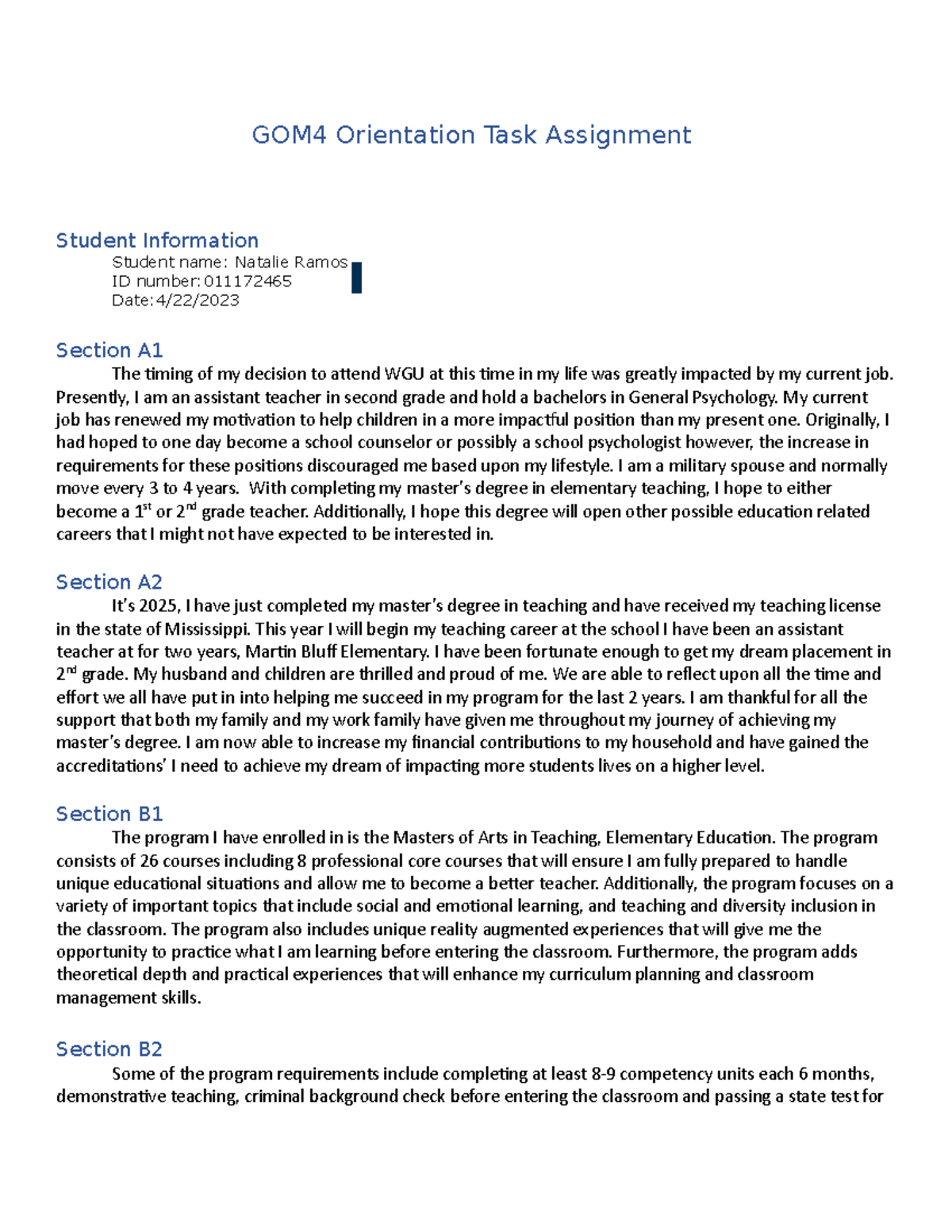 Orientation Task Assessment - GOM4 Orientation Task Assignment Student ...