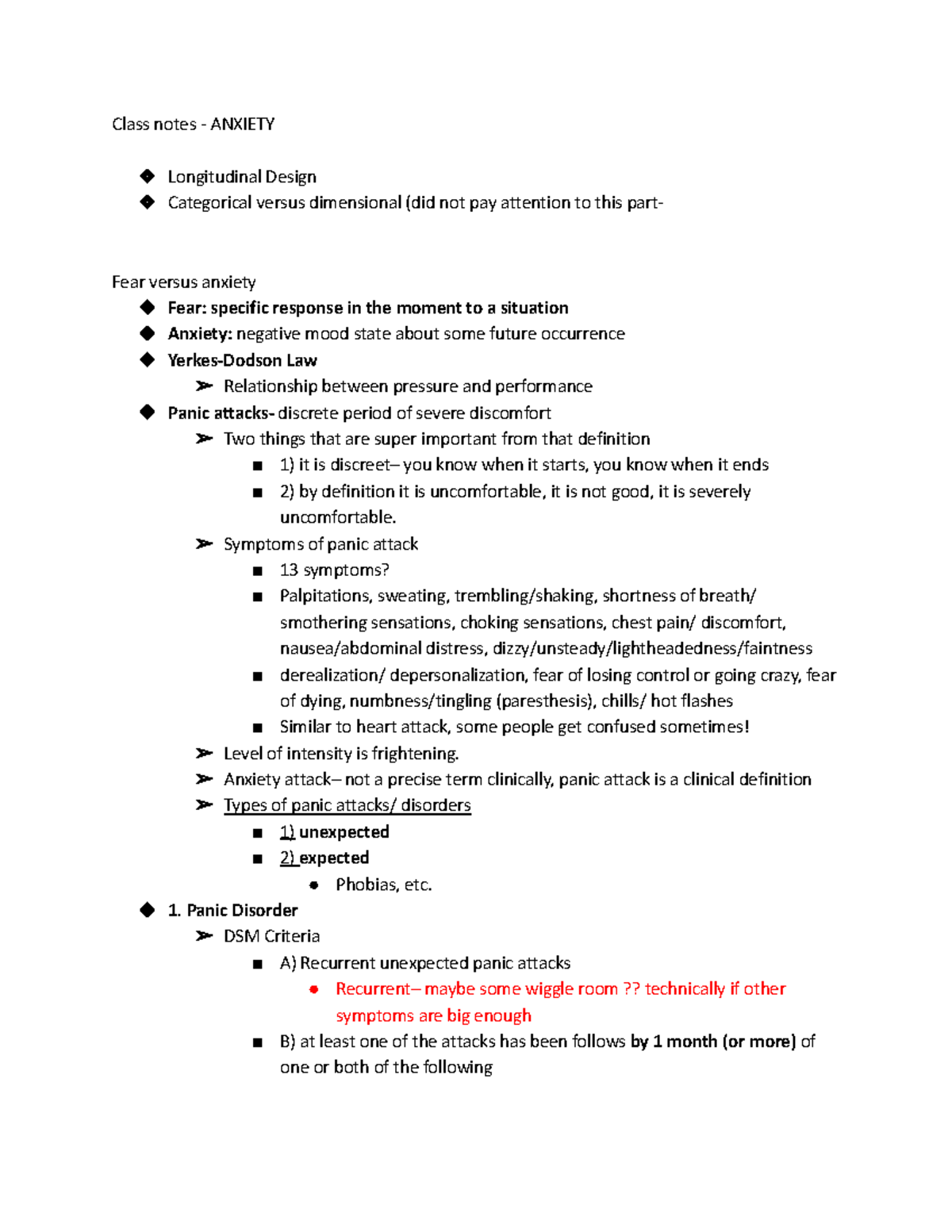 Notes on anxiety - Class notes - ANXIETY Longitudinal Design ...