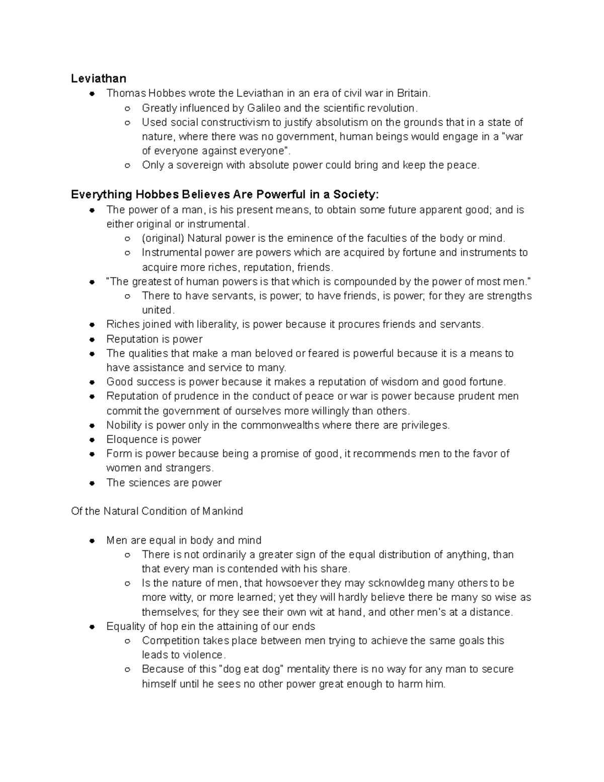 Leviathan Notes - Leviathan Thomas Hobbes wrote the Leviathan in an era ...