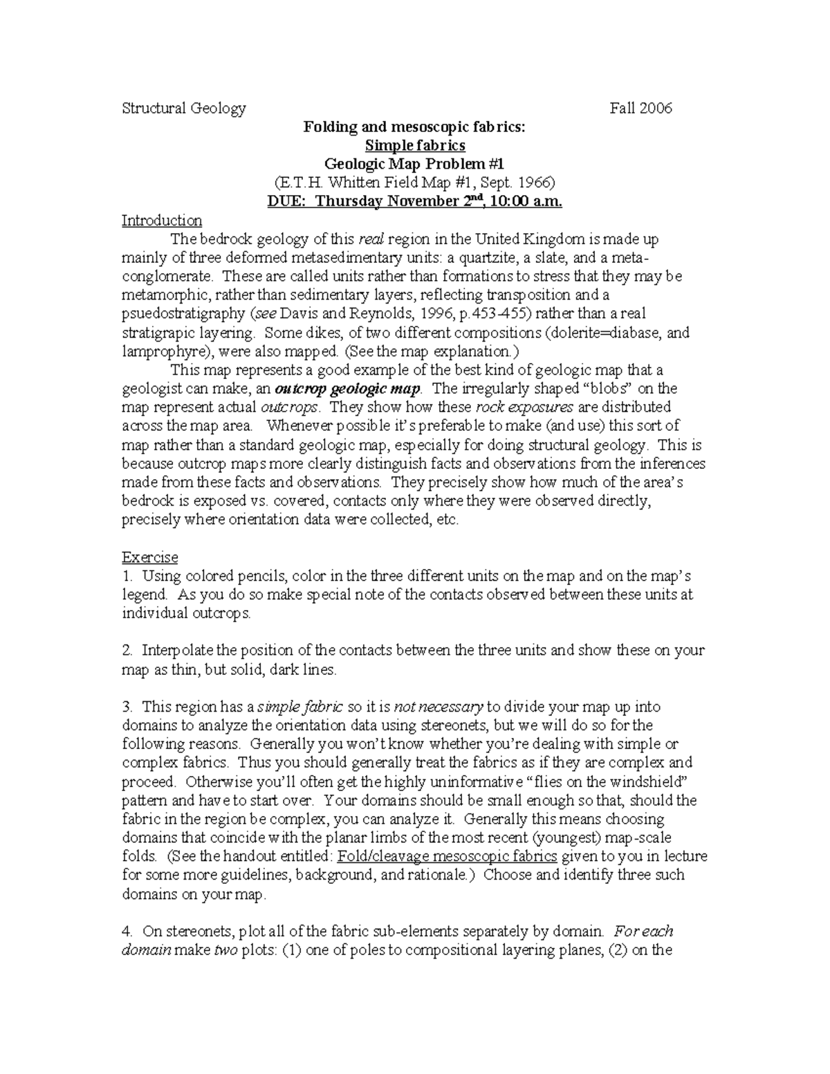 Whitten map 1 simple - Structural geology - Structural Geology Fall ...