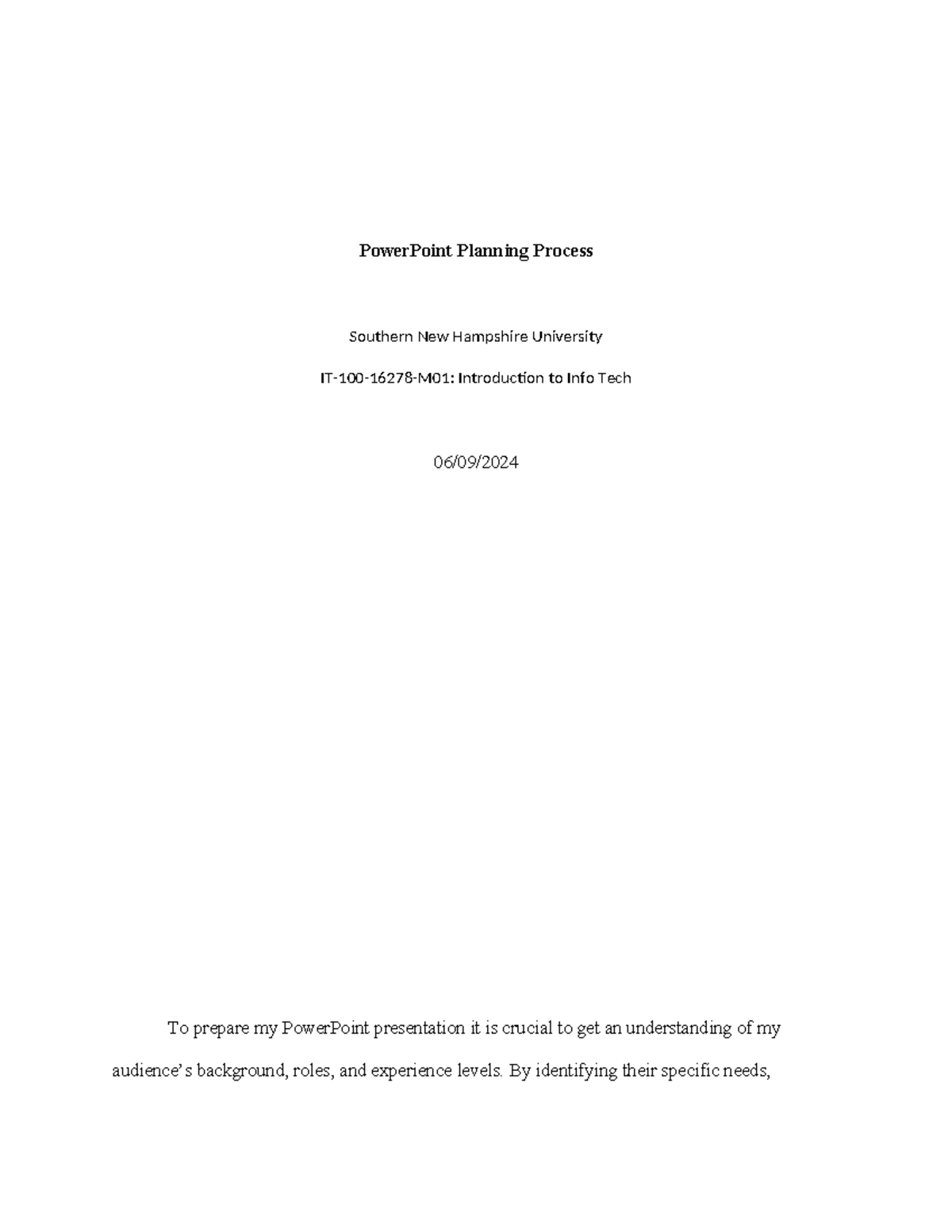 Power Point Planning Process IT100 PowerPoint Planning Process