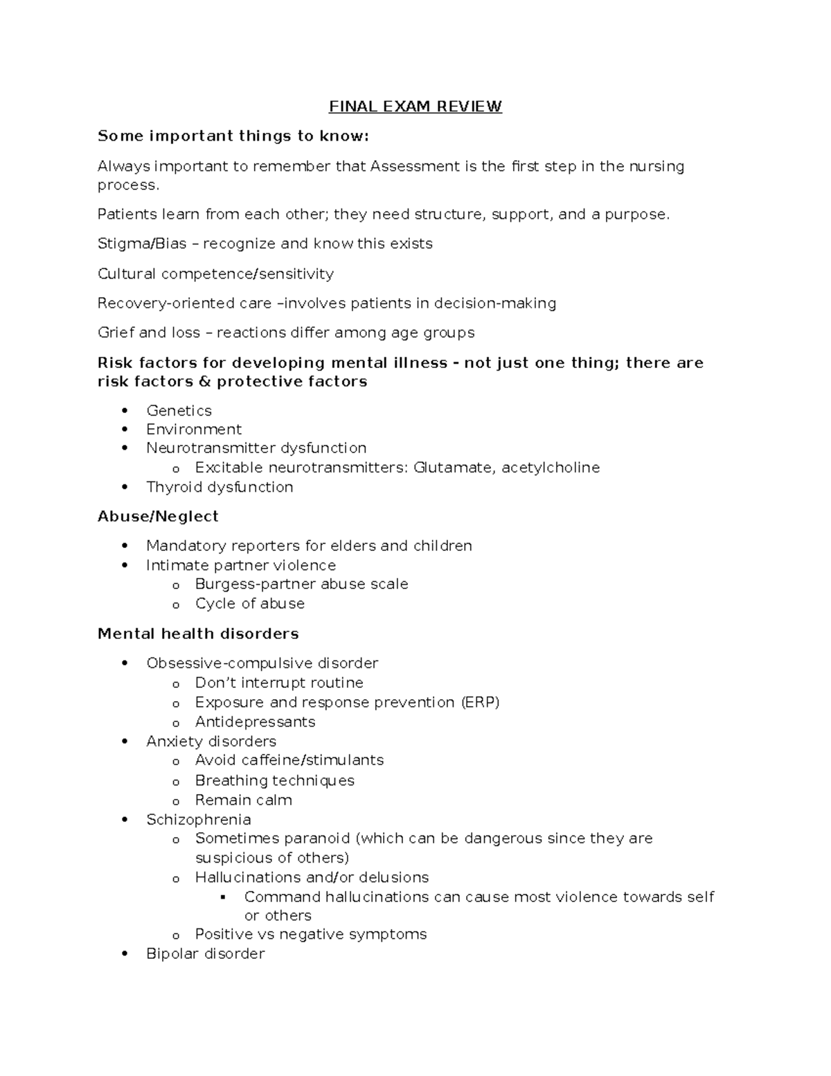 Final EXAM Review - FINAL EXAM REVIEW Some important things to know ...