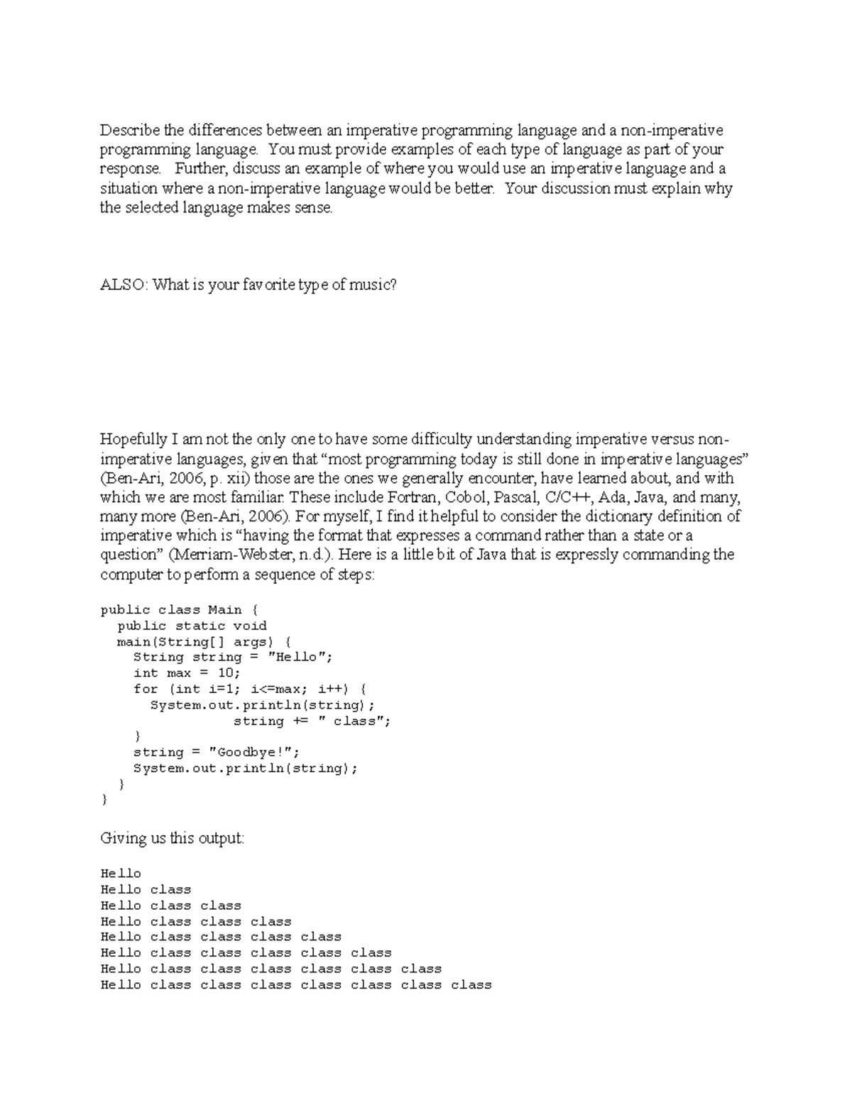 Discussion Unit 1 - Describe the differences between an imperative ...