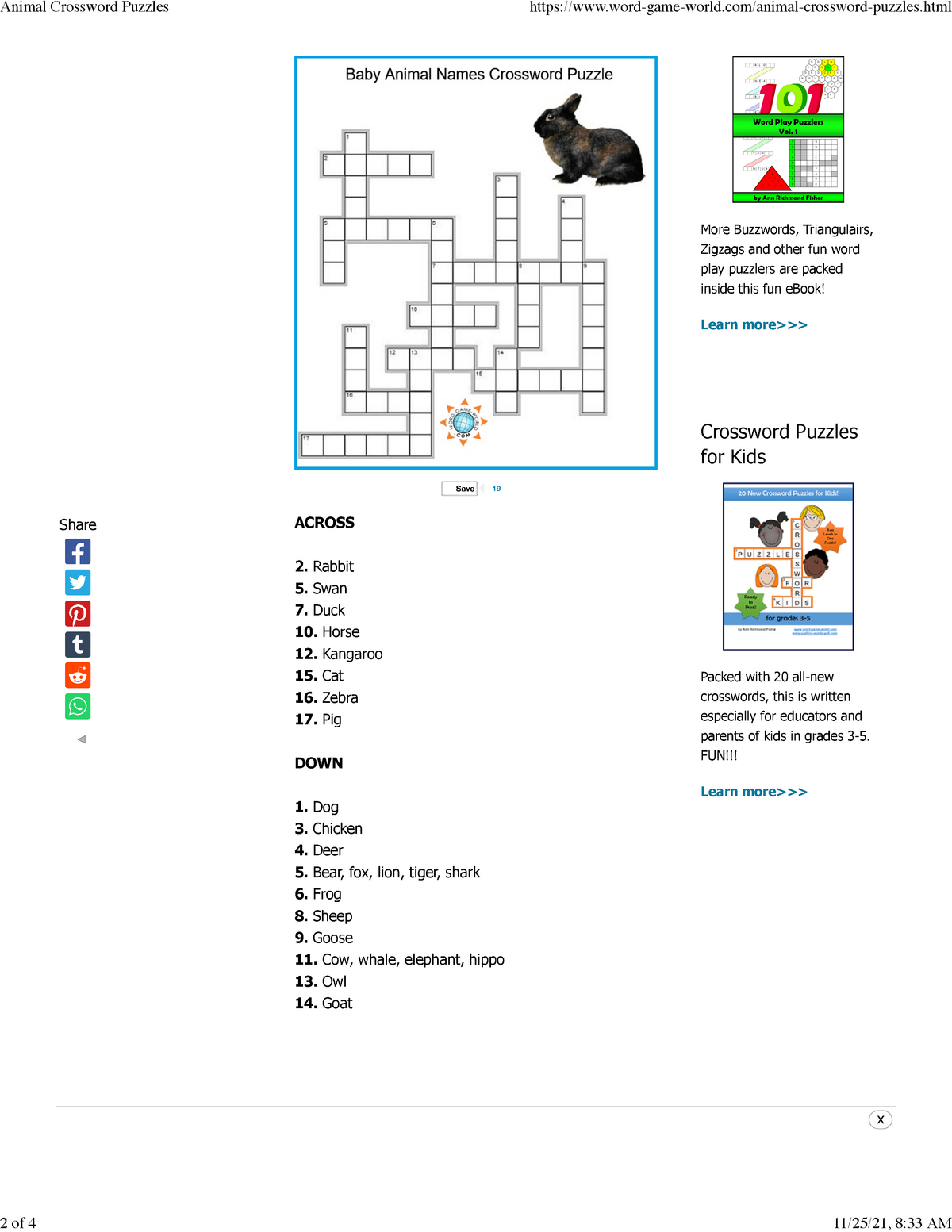 Animal Crossword Puzzles More Buzzwords Triangulairs Zigzags and