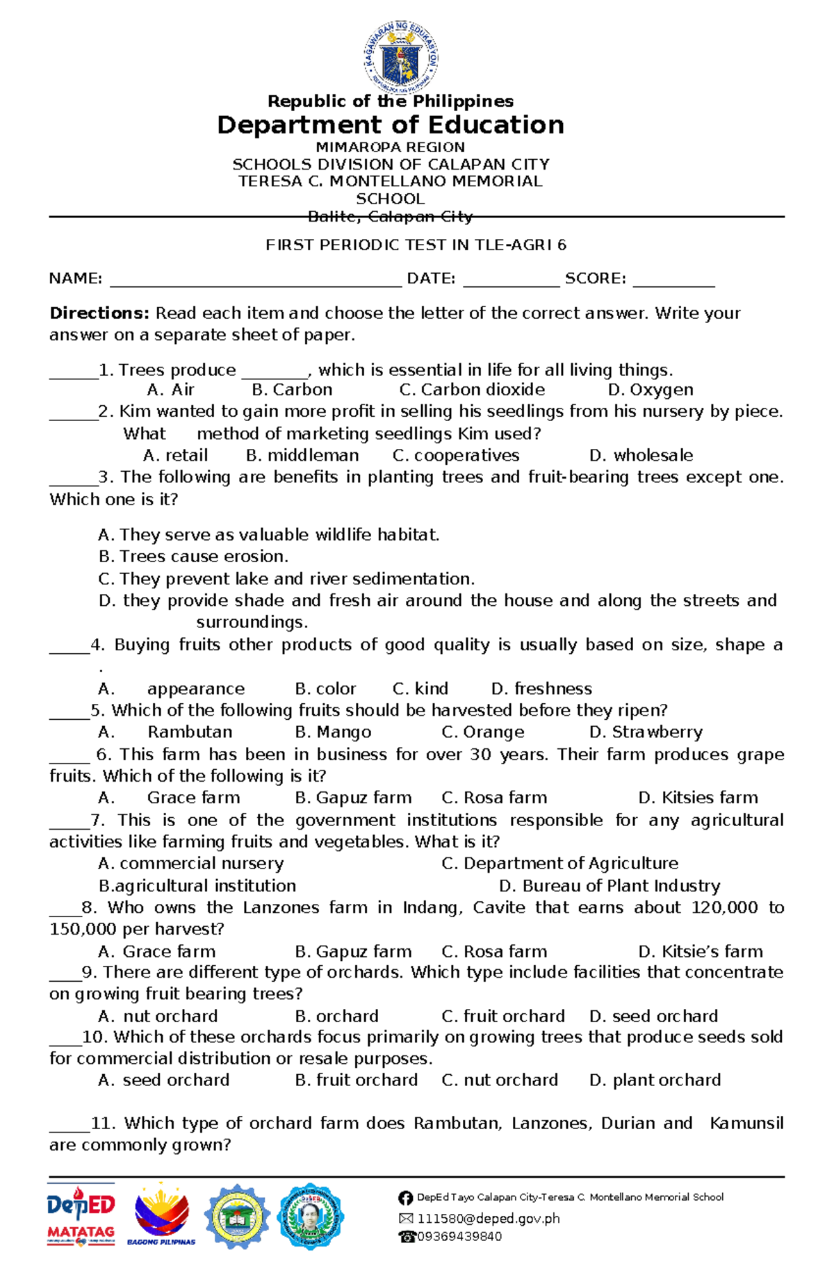First Periodical TEST - 111580@deped.gov Republic of the Philippines ...