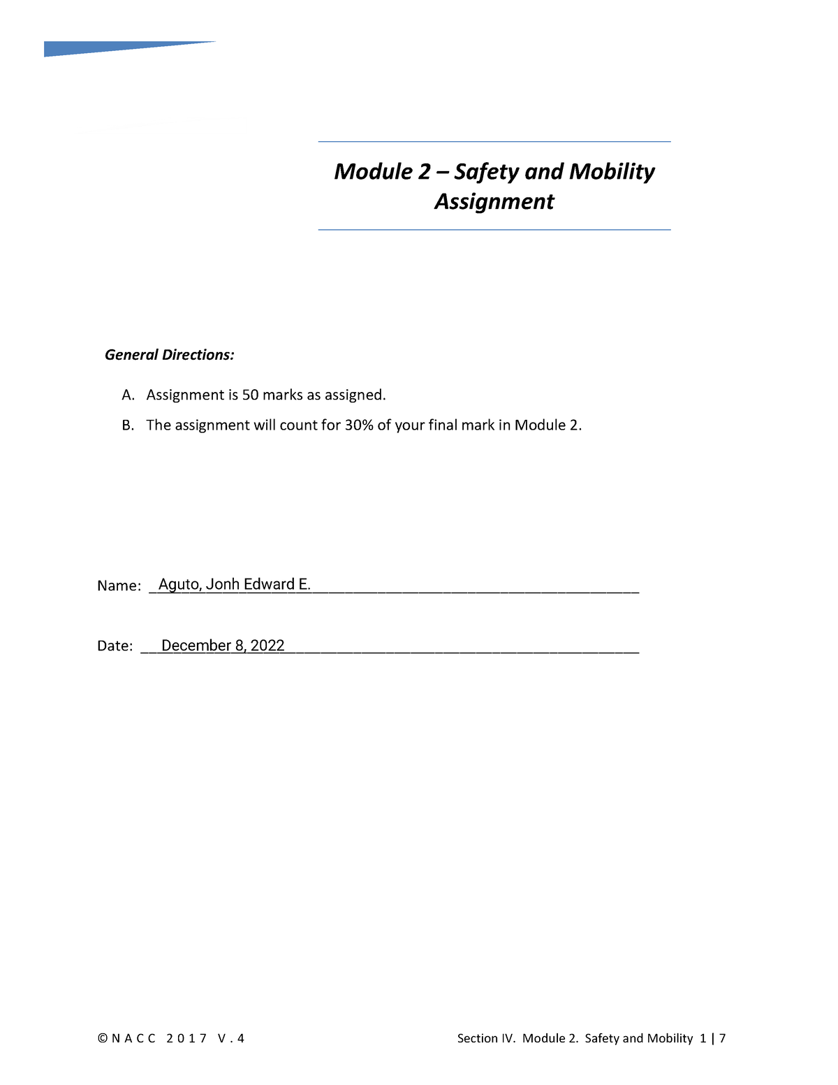 safety and mobility assignment pdf