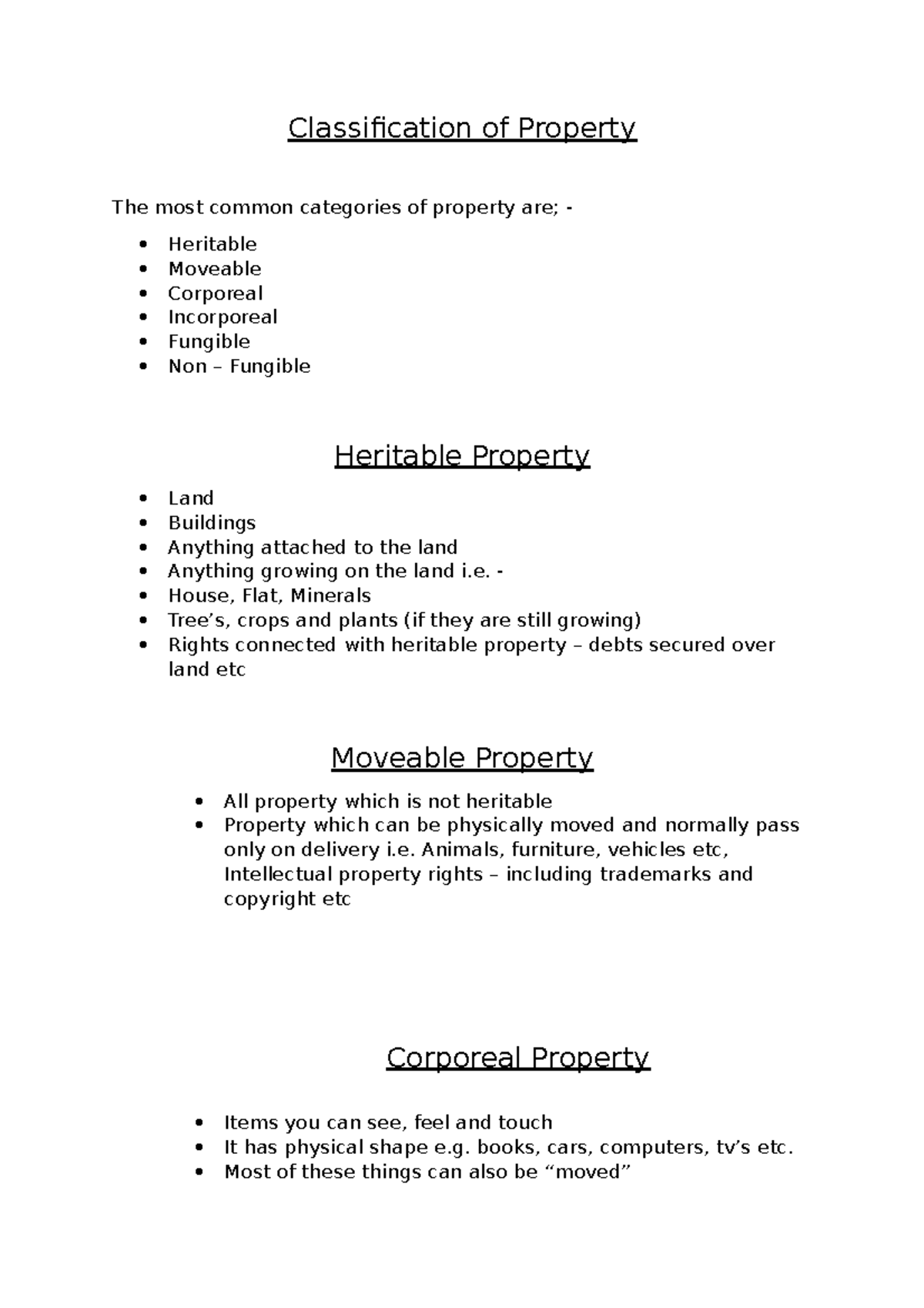Property Law (City of Glasgow College) - Classiication of Property The ...