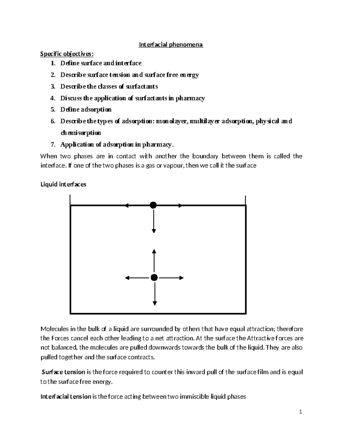 Interfacial phenomena - Interfacial phenomena Specific objectives ...