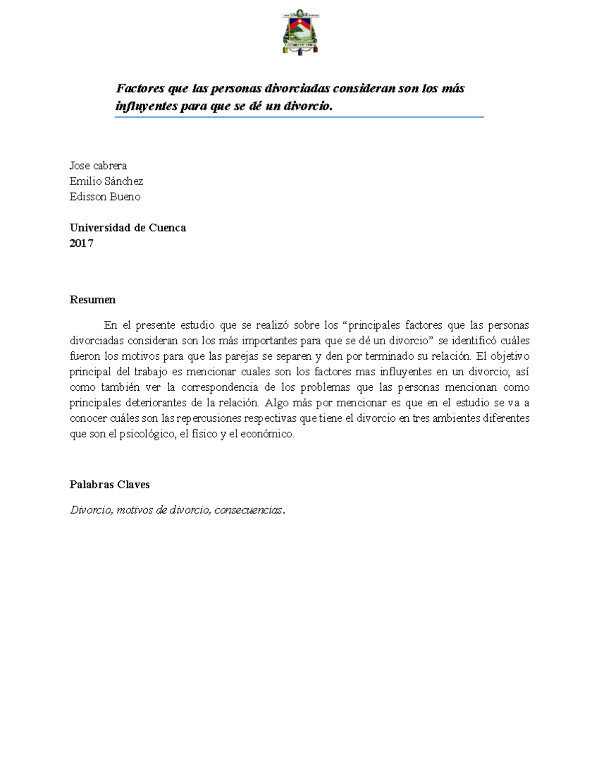 Factores que las personas divorciadas consideran son los más