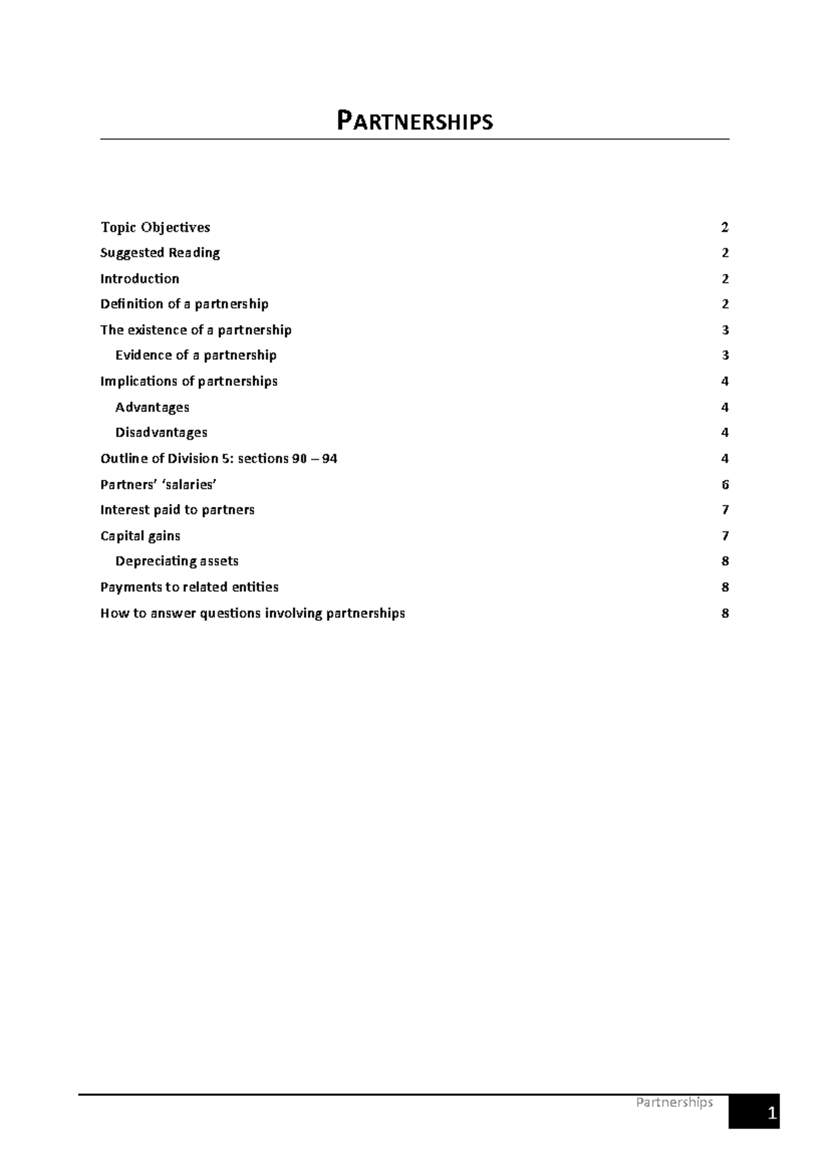 Topic 13 Partnerships notes 2023 UO - Partnerships Topic Objectives ...