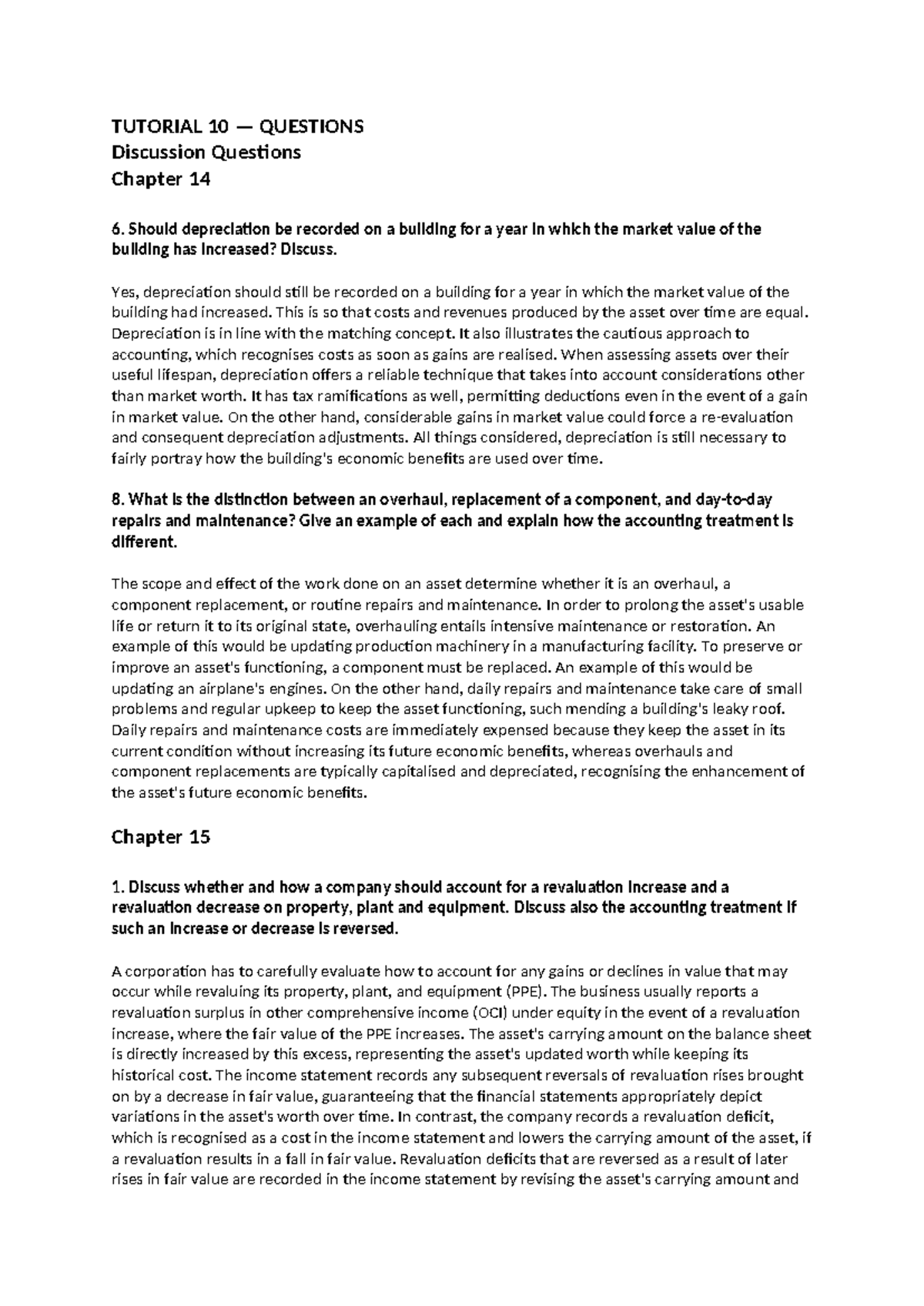 Tutorial 10 questions and answers - TUTORIAL 10 — QUESTIONS Discussion ...