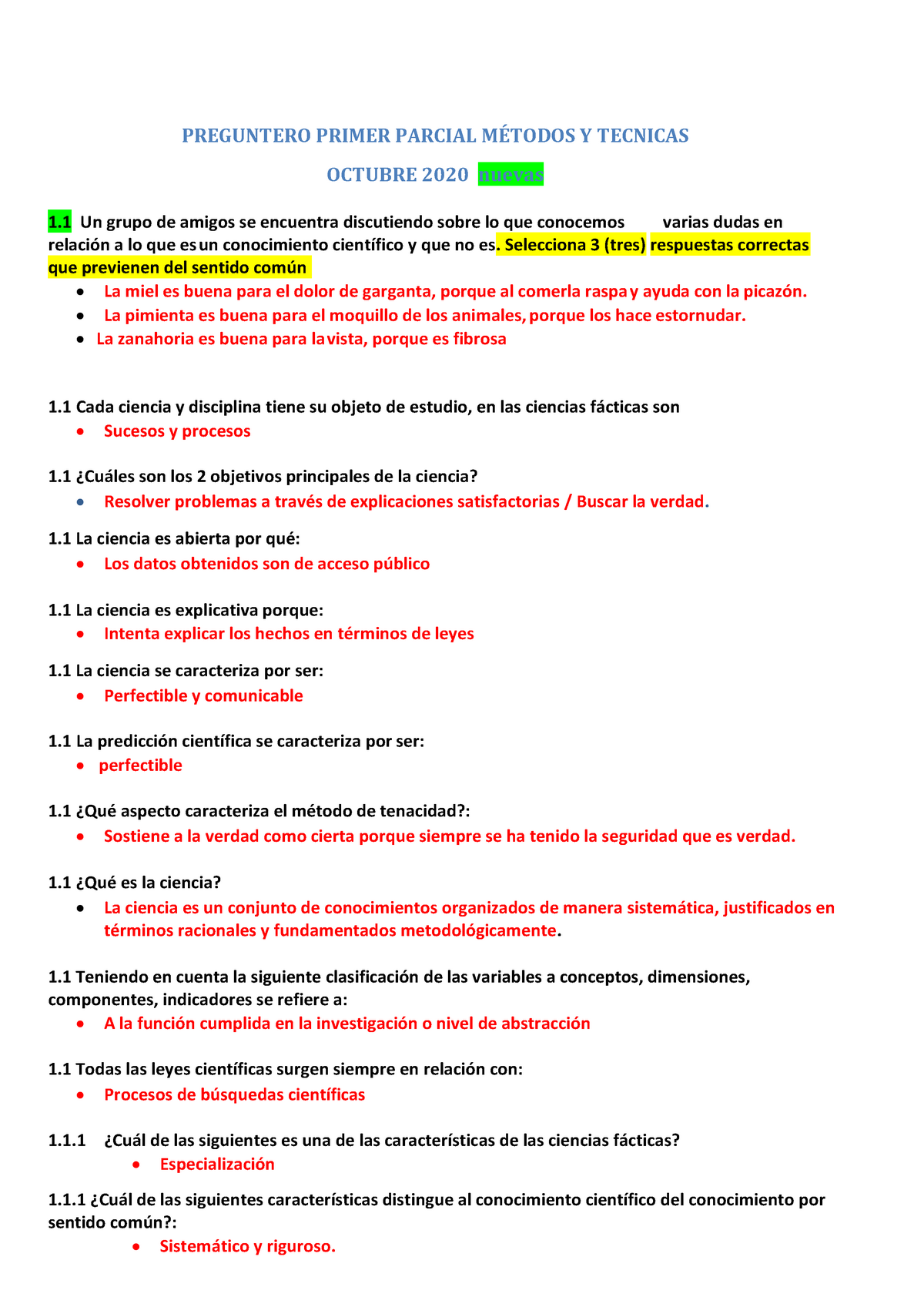 Preguntero Primer Parcial 30-10 1 - PREGUNTERO PRIMER PARCIAL MÉTODOS Y ...