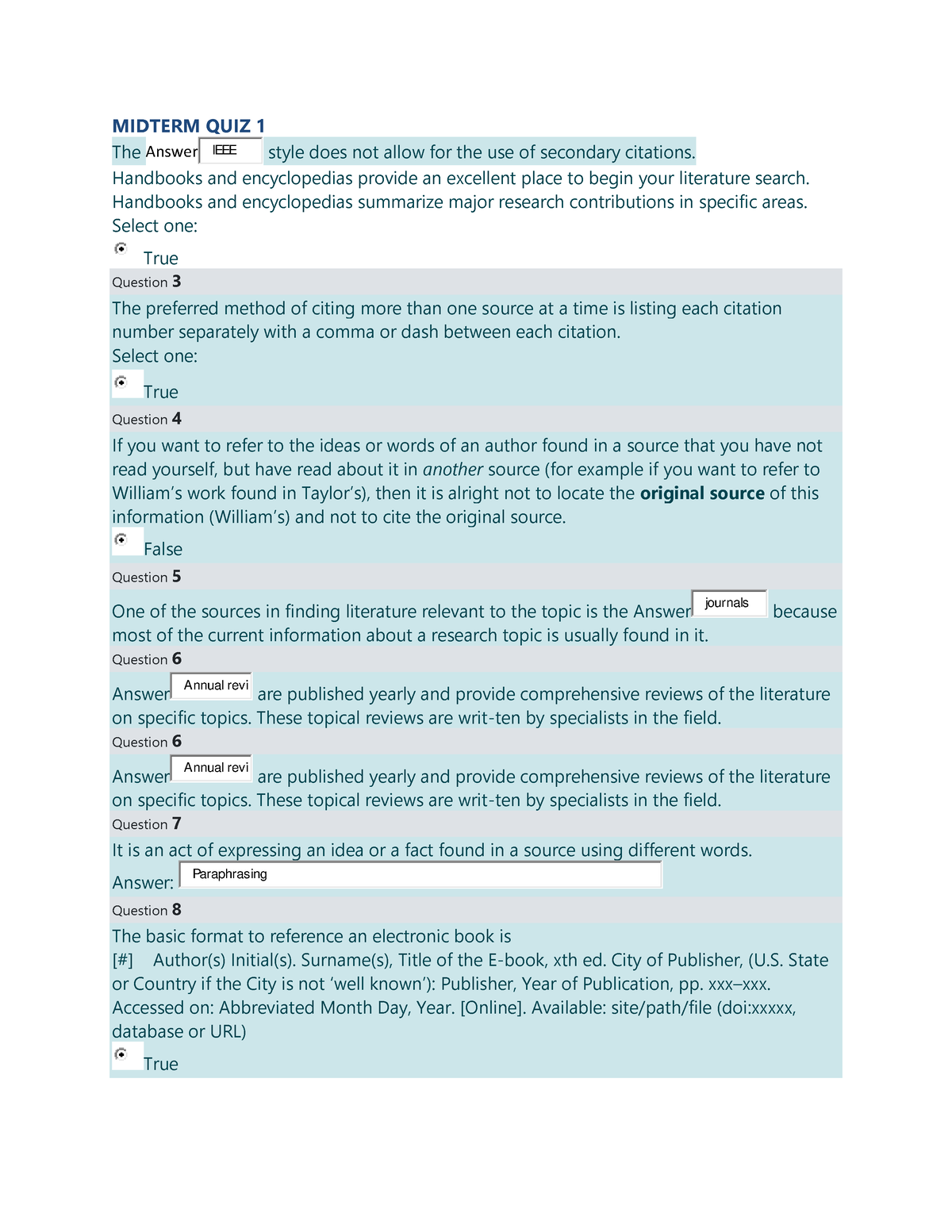 Cs design project - asdad - MIDTERM QUIZ 1 The Answer IEEE style does ...