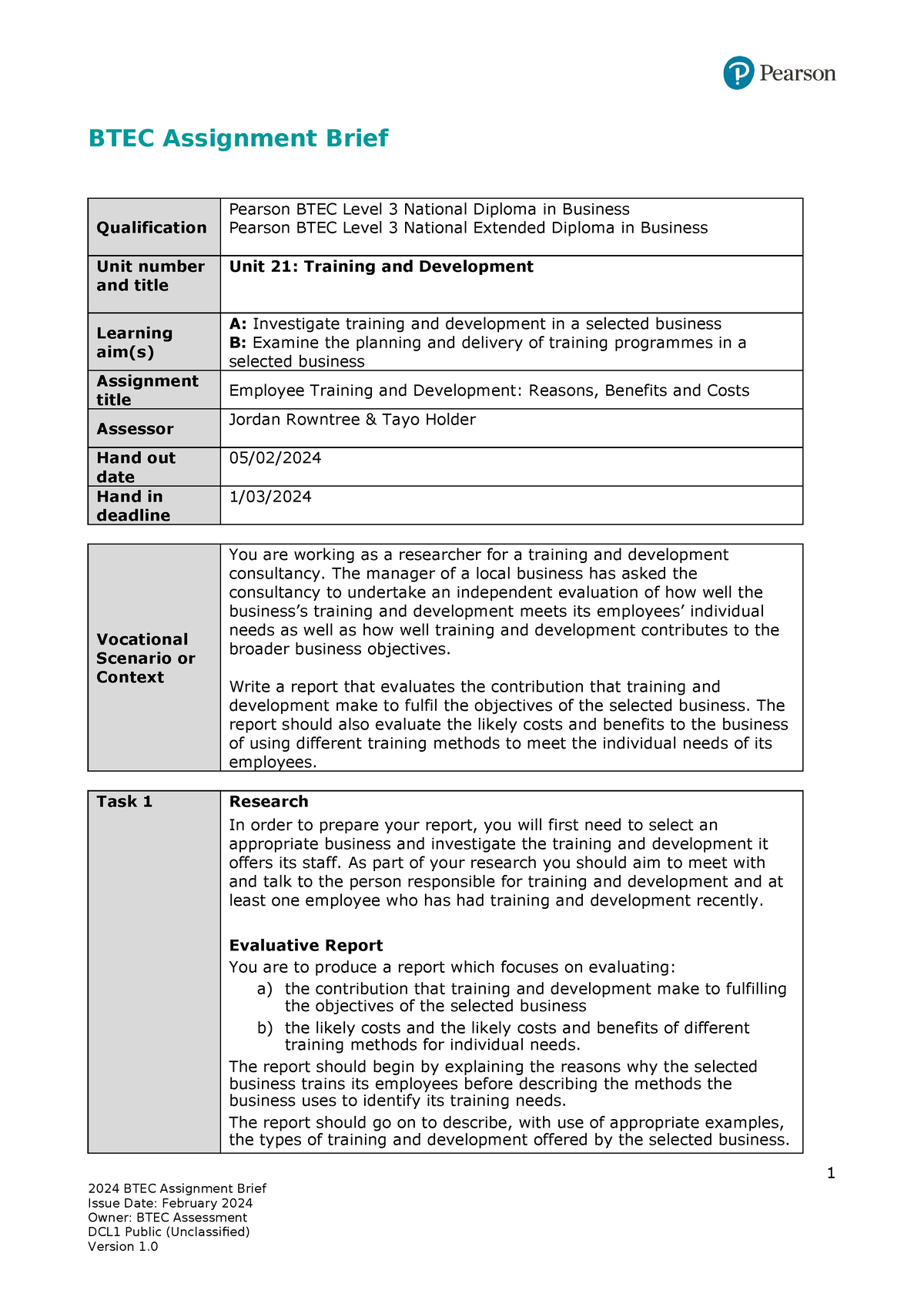 pearson edexcel assignment briefs