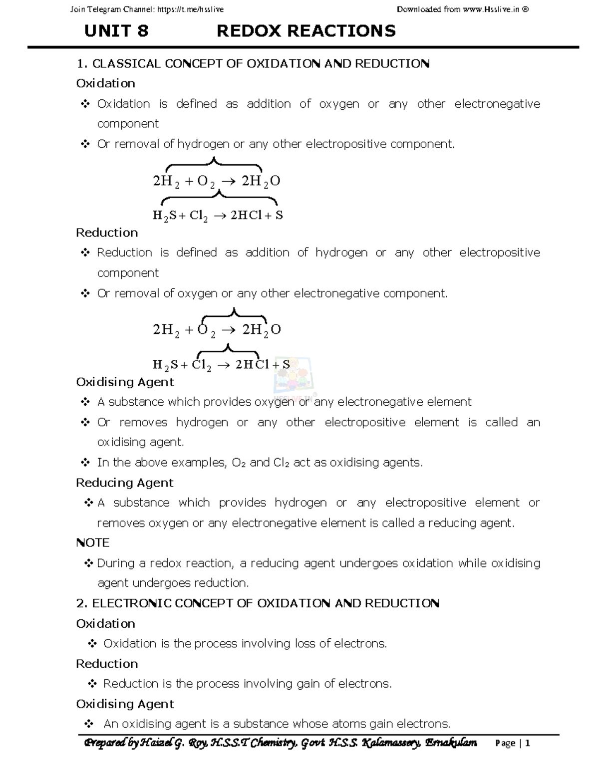 8. Redox Reactions - UNIT 8 REDOX REACTIONS 1. CLASSICAL CONCEPT OF ...