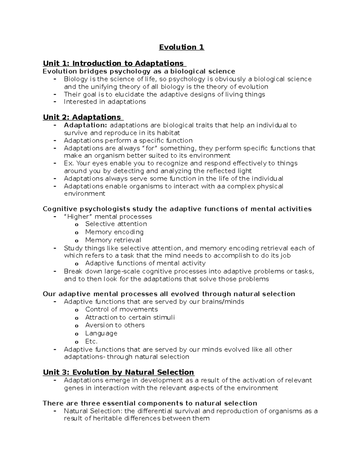 Psych 1X03- Evolution 1 & 2 Module - Evolution 1 Unit 1: Introduction ...