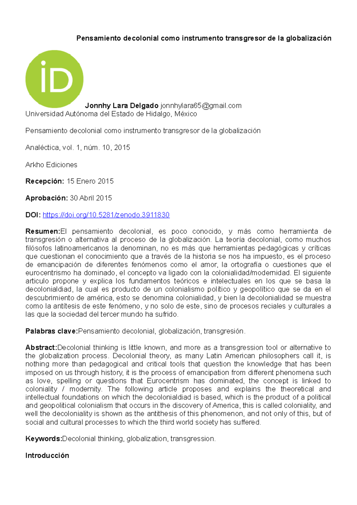 PPL Pensamiento decolonial - Pensamiento decolonial como instrumento ...