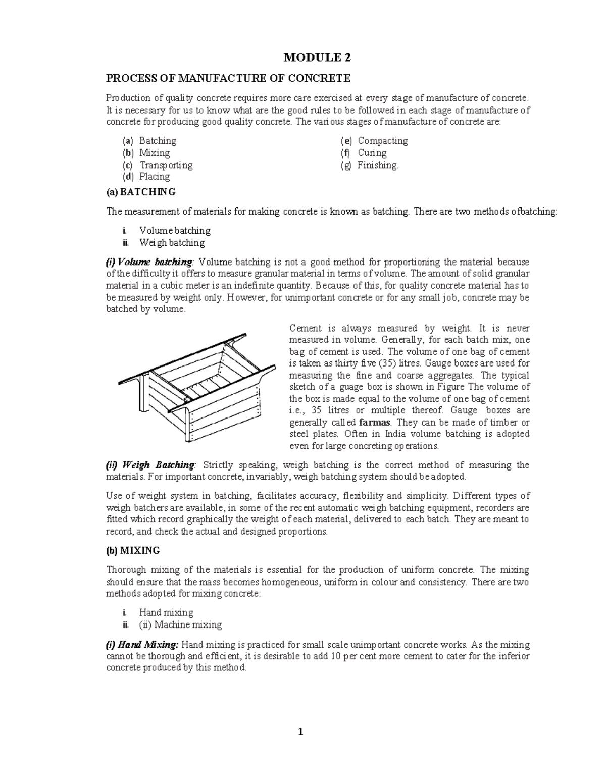 Module 2 concrete notes MODULE 2 PROCESS OF MANUFACTURE OF CONCRETE