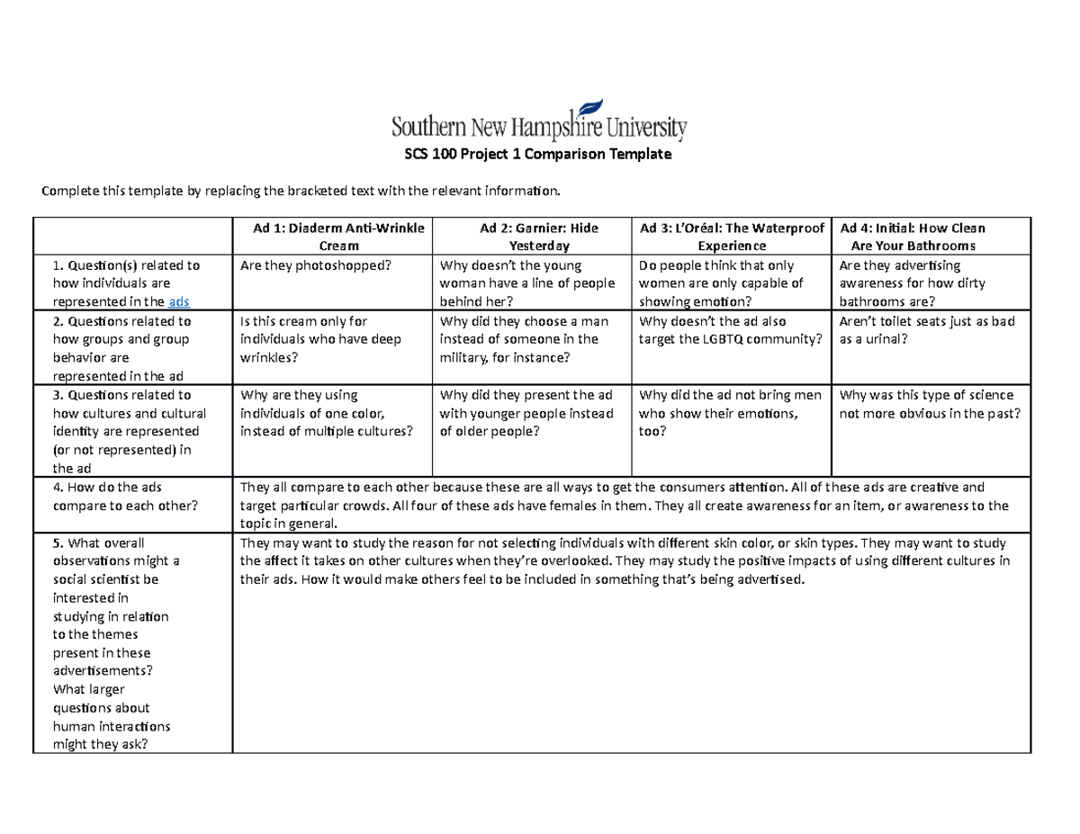SCS 100 Project 1 Comparison Template - SCS 100 Project 1 Comparison ...
